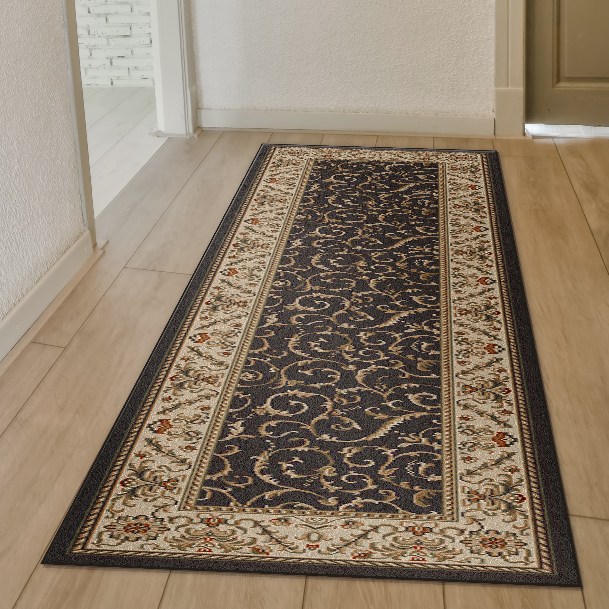 Radici USA 1599/1524/BROWN Como 2 x 8 (ft) Polypropylene Brown Rectangular Indoor Floral/Botanical Oriental Runner rug
