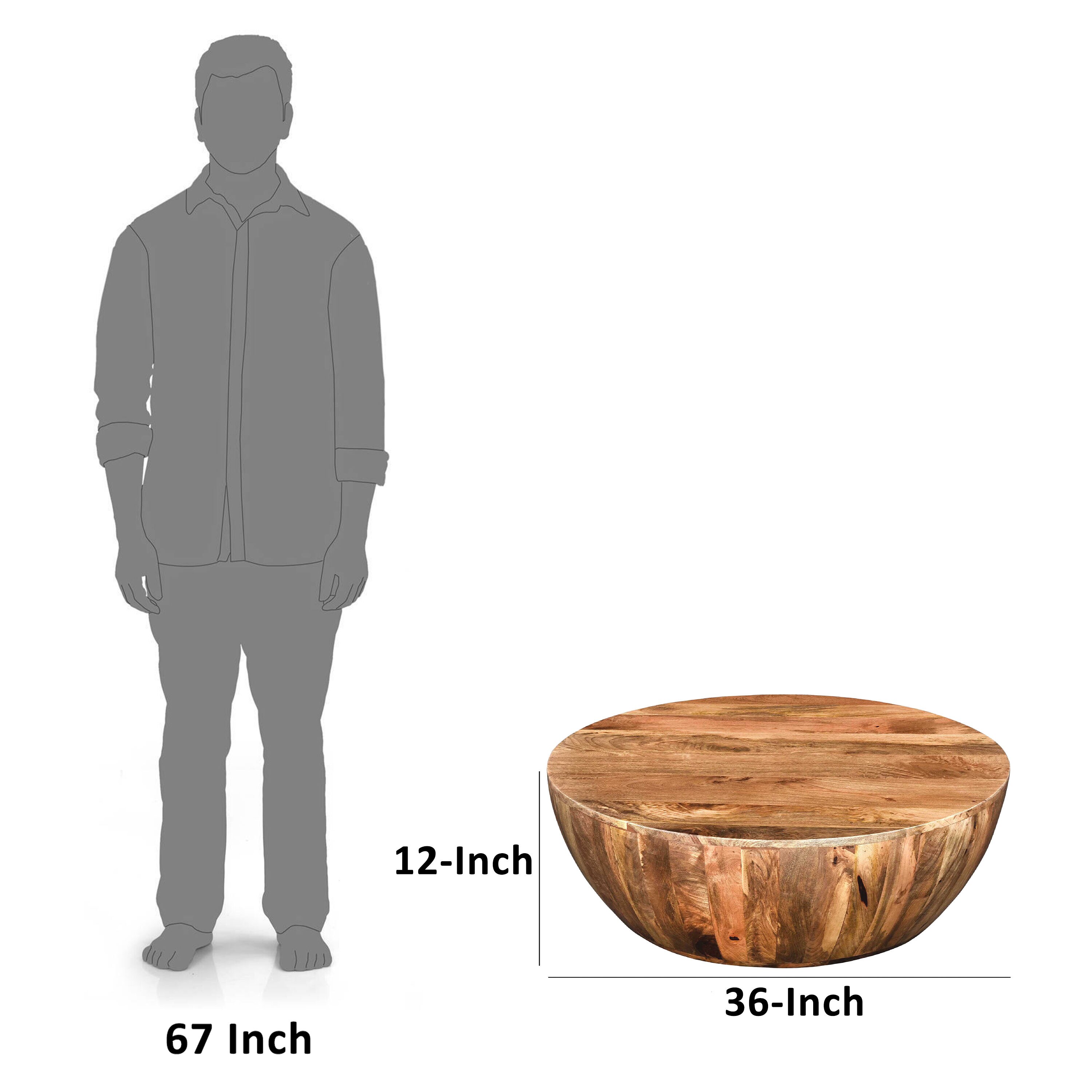 Light brown mango wood deals coffee table in round shape