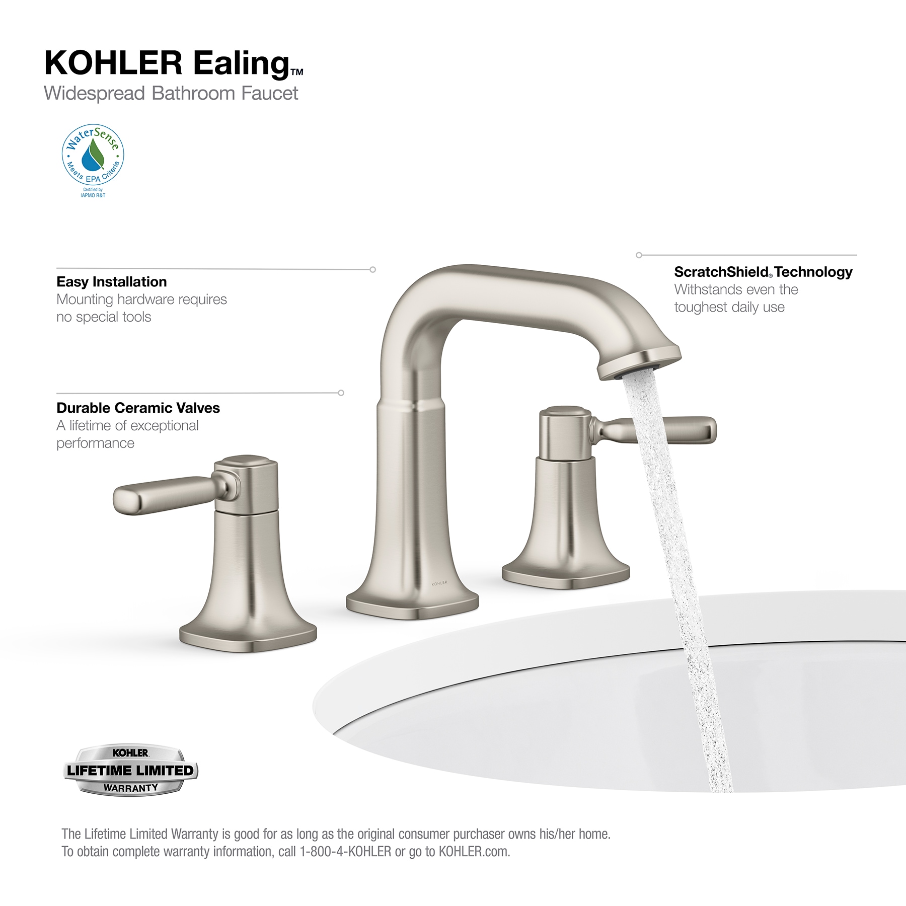 KOHLER Ealing Vibrant online Brushed Nickel 2-Handle 4-in Bathroom Faucet w/Drain