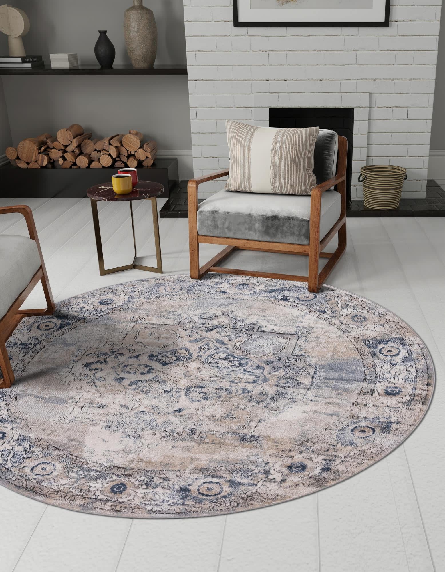 Unique Loom 3198167 Portland 10 x 10 (ft) Loomed Polypropylene Gray Round Indoor Medallion Area rug