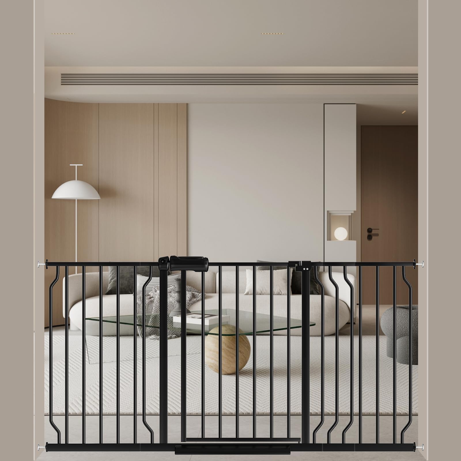 Misopily  Extra Wide Black Metal Pressure Mounted Baby Gate 52.76 to 62.2 Inch Auto Close Walk Through Safety Gate for Stairs Doorways 1 Piece