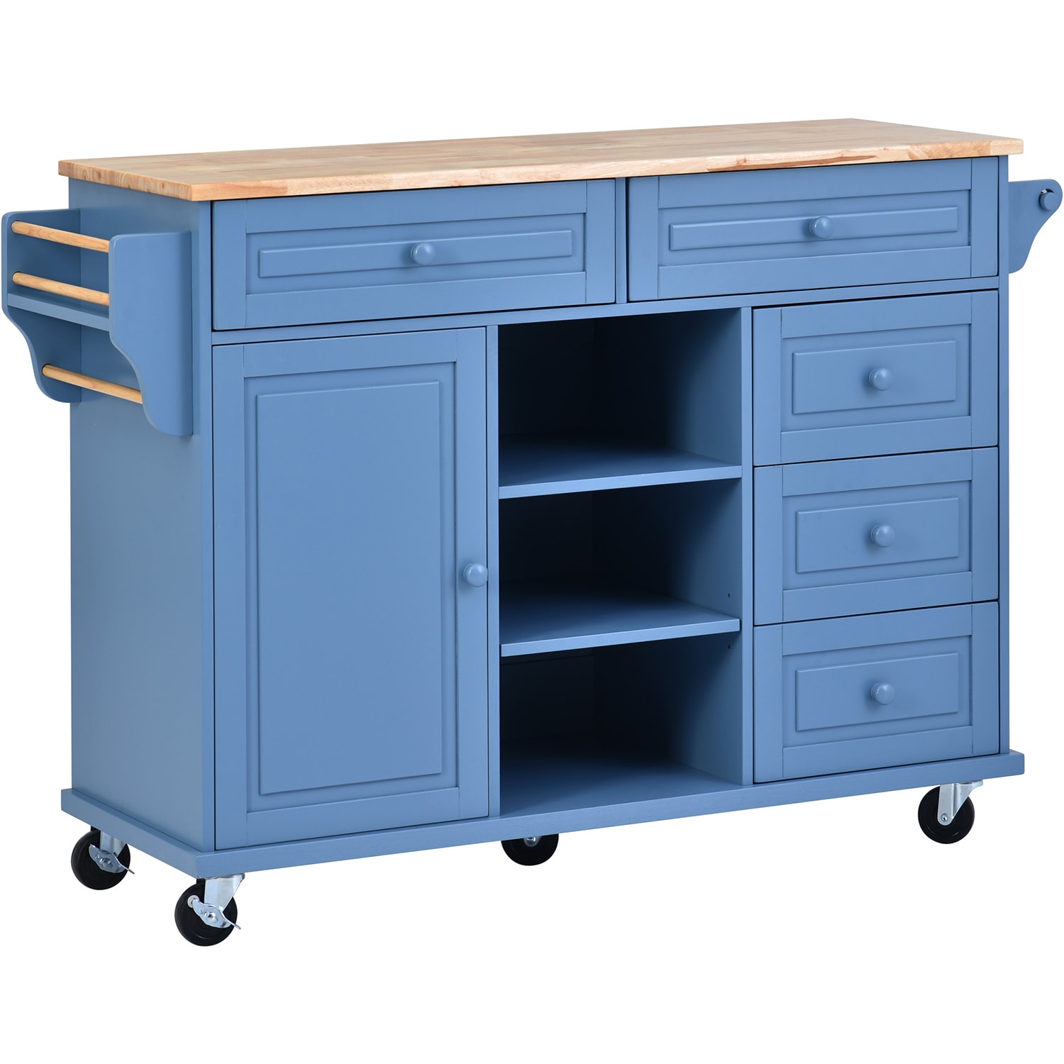 Bybafun Blue Mdf Base with Wood Top Rolling Kitchen Cart (18.1-in x 52. ...