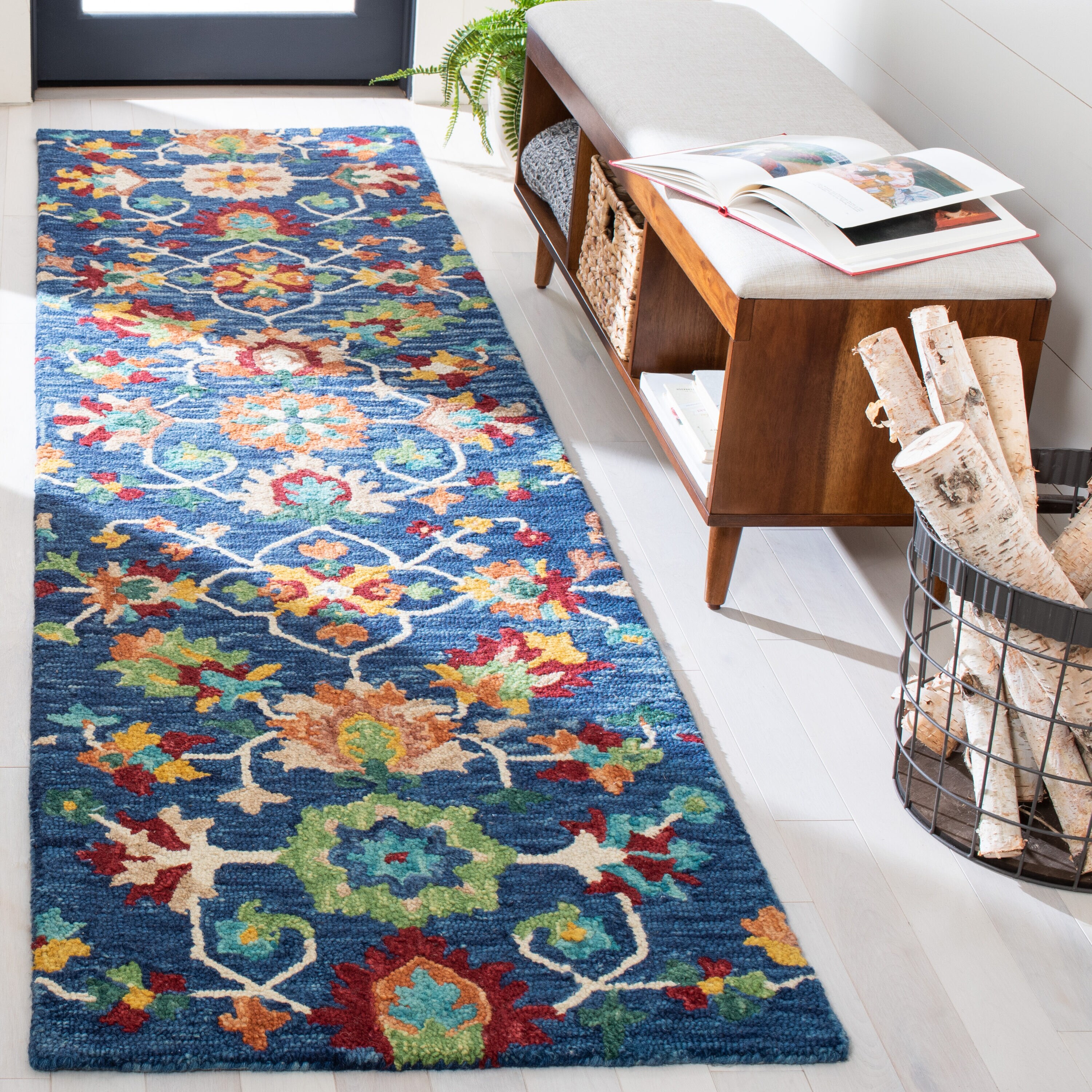  Aspen 510 Navy/Red Traditional 2ft-3in x 9ft Runner Rug