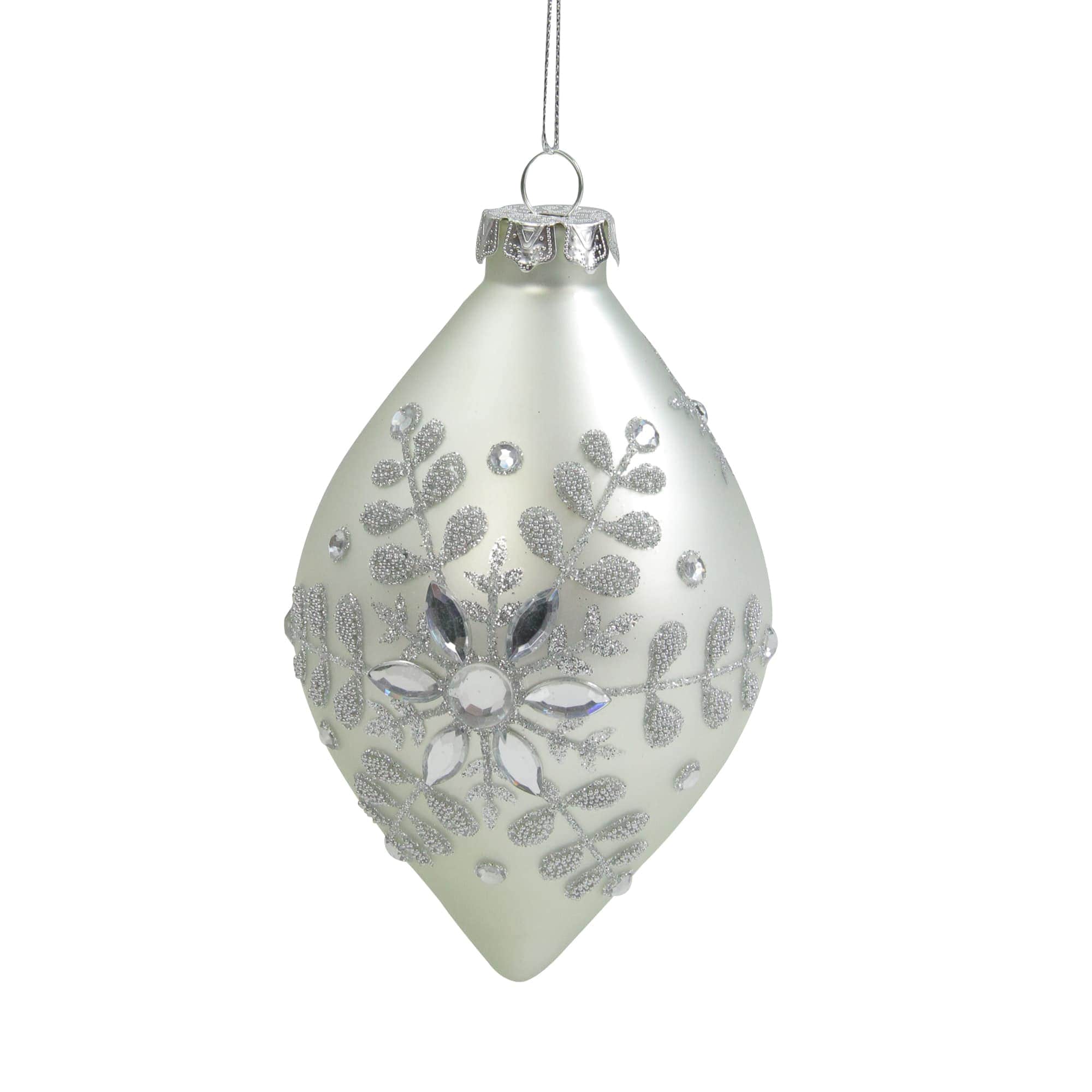 Northlight Matte Silver Glittery Snowflake Glass Christmas Finial Ornament 6 inch
