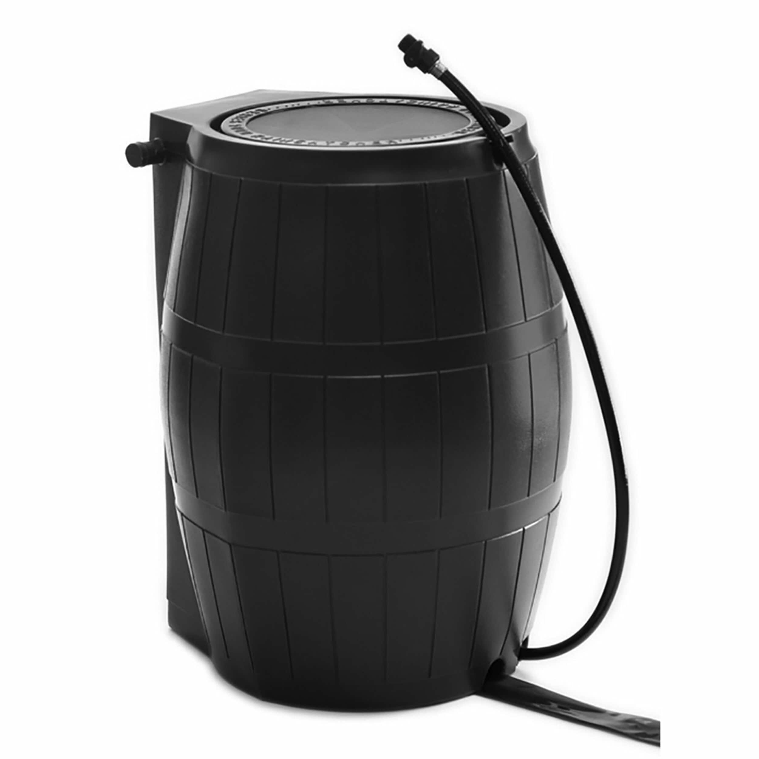 FCMP Outdoor 171462 50-Gallon Black Recycled plastic Rain Barrel with Diverter Spigot