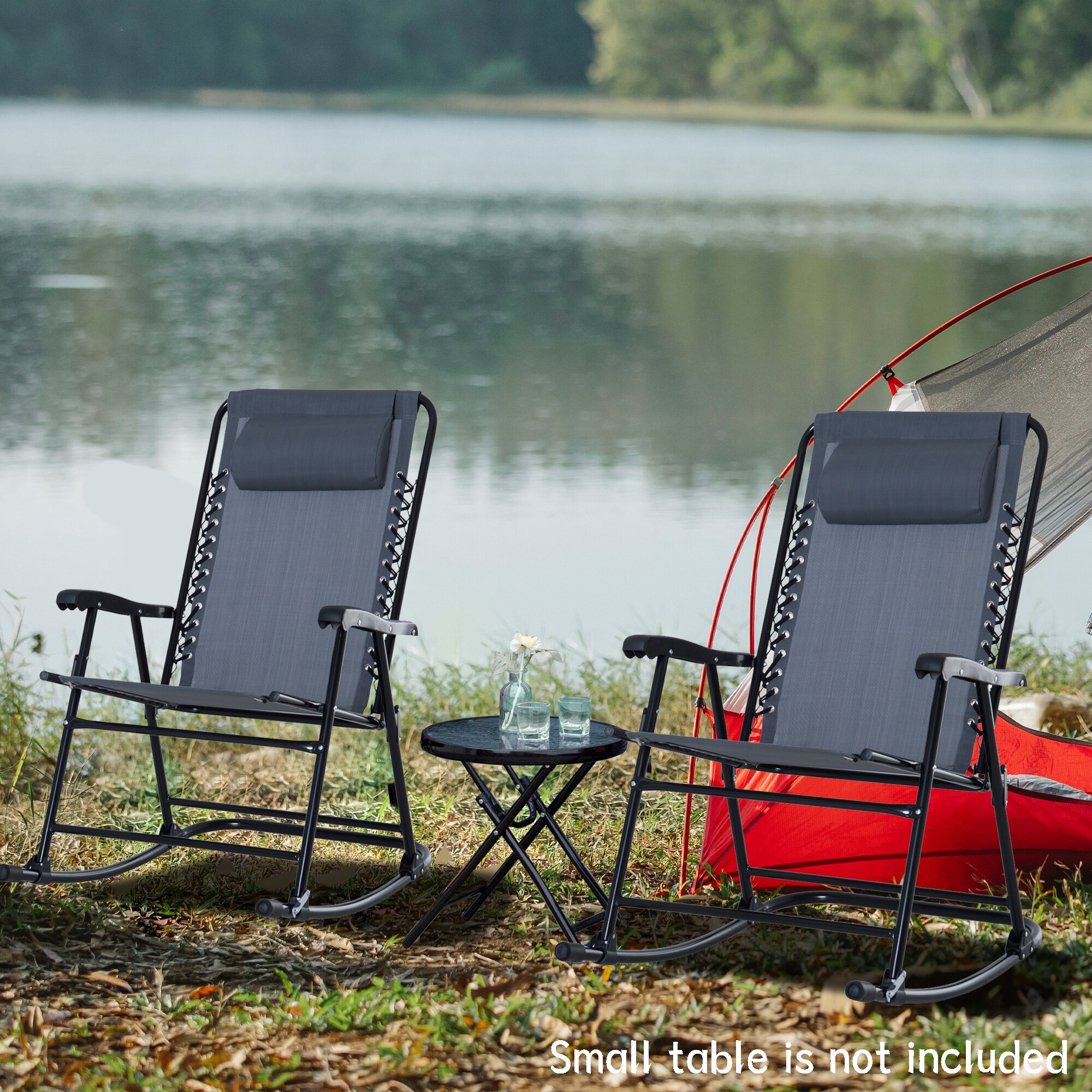 Fun Orange FUNS1HW12 Set of 2 Black Steel Frame Rocking Chair with Gray Woven Seat