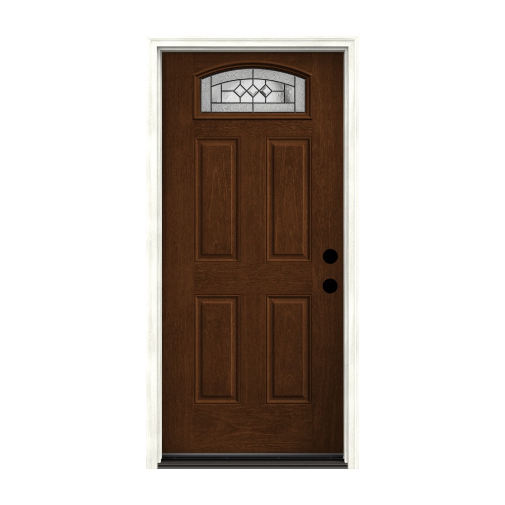 Therma-Tru Parson 36-in x 80-in x 6-9/16-in Fiberglass 1/4 Lite Left-Hand Inswing Walnut Stained Prehung Front Door with Brickmould Insulating Core -  TTB644092SOS