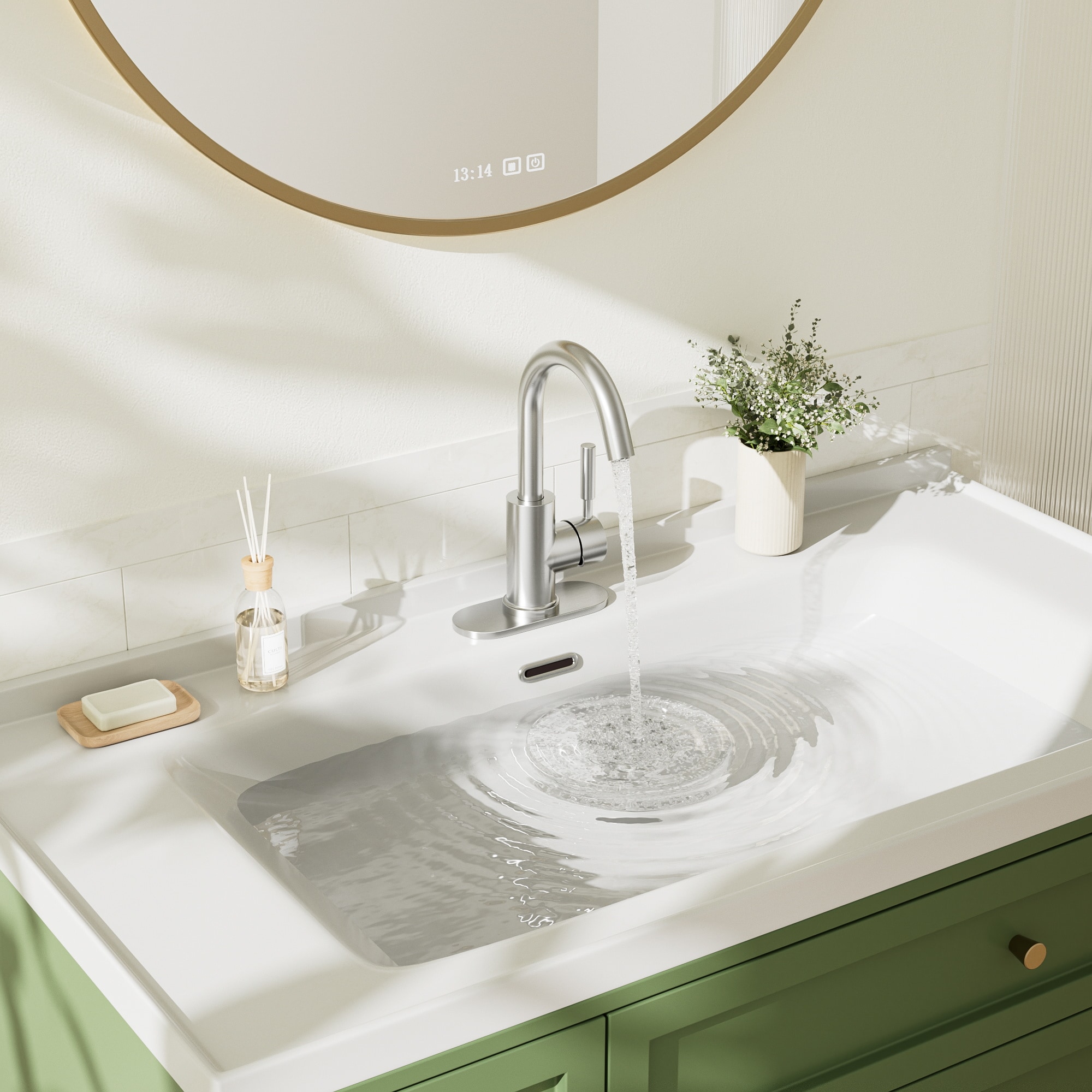 Brushed Nickel Single-Handle Bathroom Faucet with Metal Drain