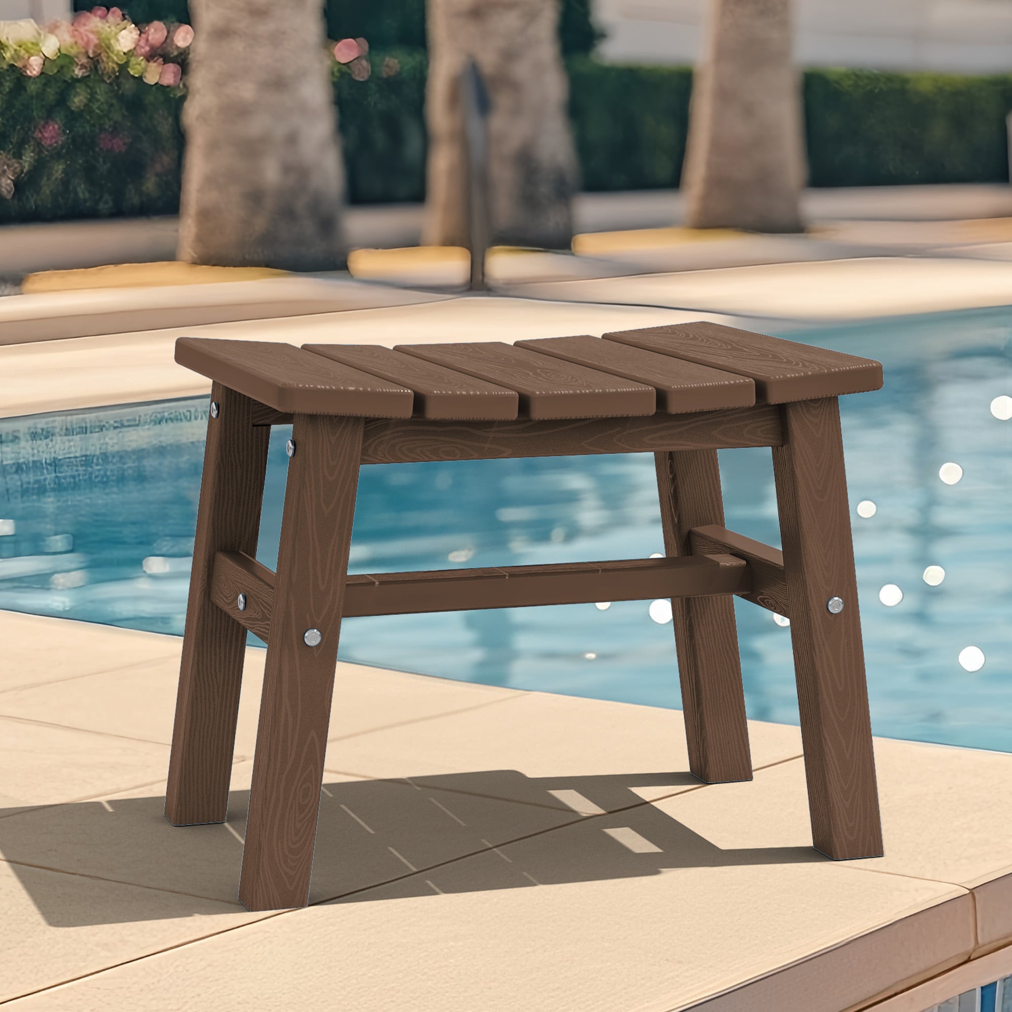 JEAREY JJGJD-BN HDPE Outdoor Footrest Sturdy Portable and Maintenance Free Brown HDPE Ottoman