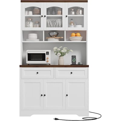 GAOMON 71 In Pantry Cabinet with Charging Station Kitchen Hutch with Drawers Shelves and Microwave Stand White