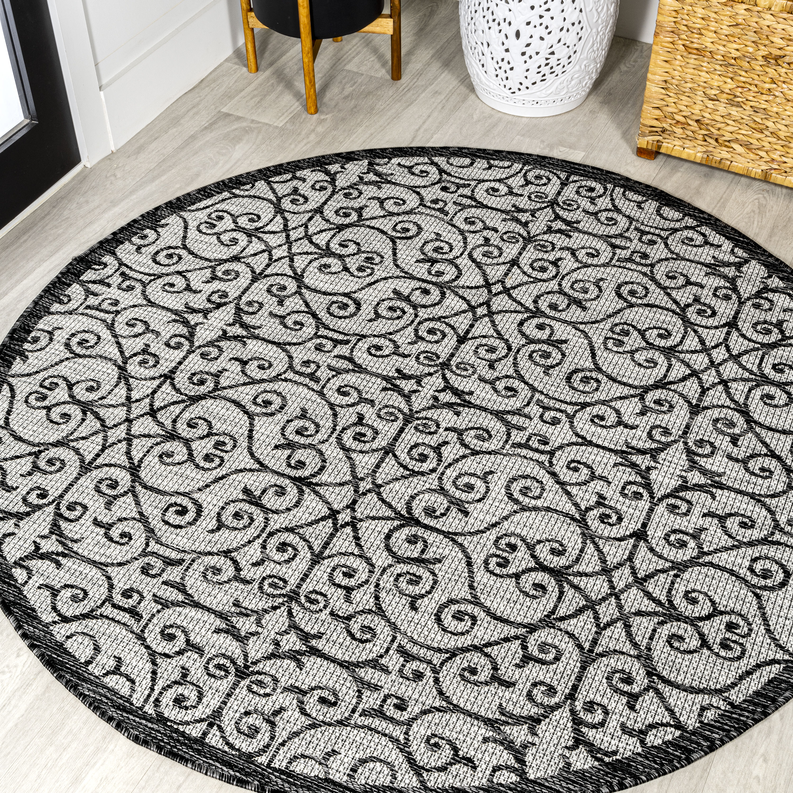 Jonathan Y Madrid Beige/Brown 2 ft. x 10 ft. Vintage Filigree Textured Weave Indoor/Outdoor Runner Rug