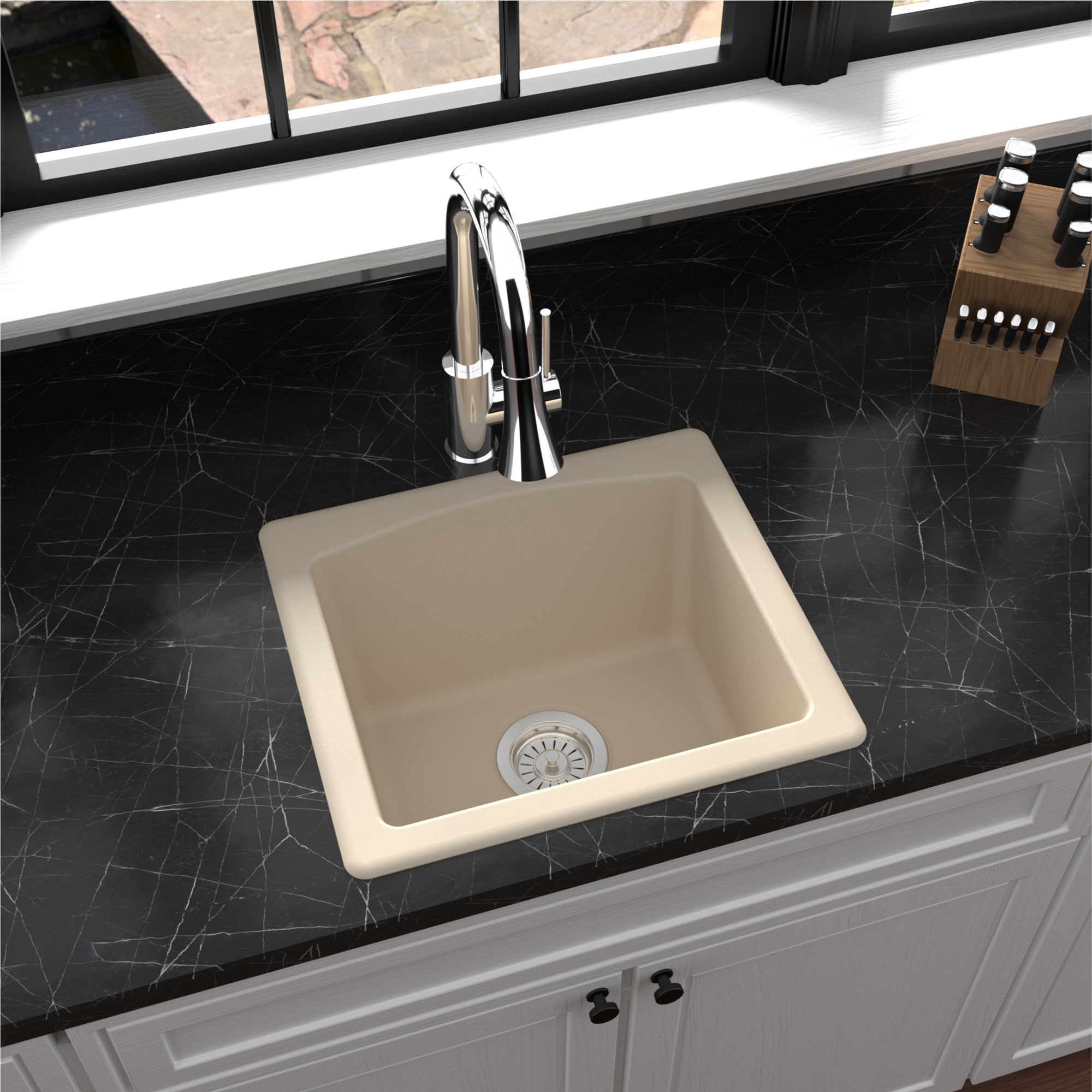 allen + roth Deforest Collection Dual-mount 16-in x 20-in Nero Granite  Single Bowl 3-Hole Kitchen Sink in the Kitchen Sinks department at