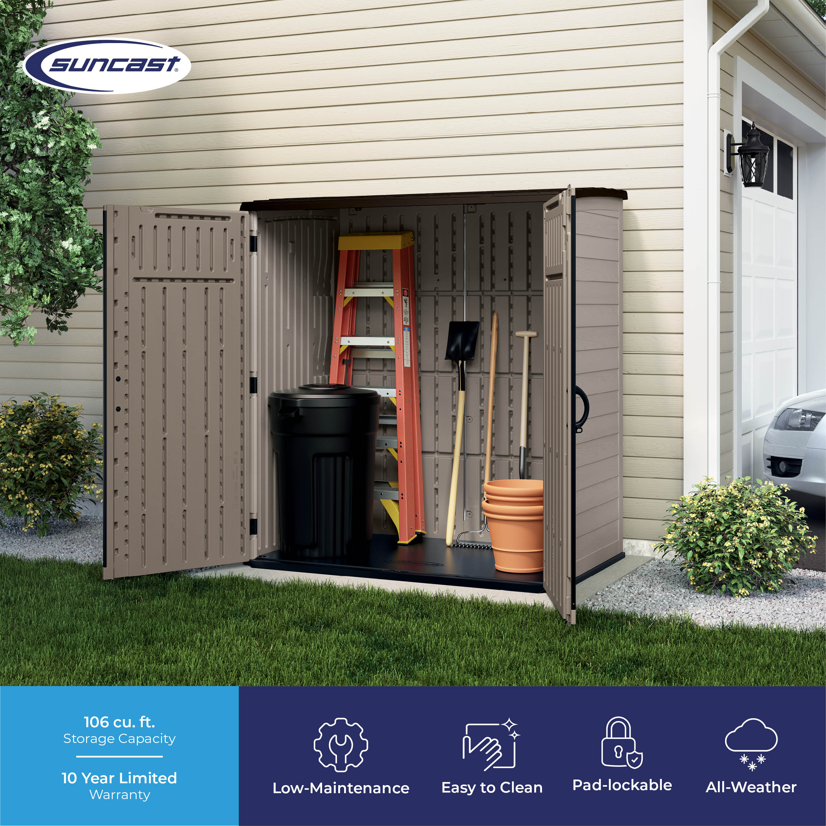 Dark Taupe and Cobblestone Resin Vertical Storage Shed Kit