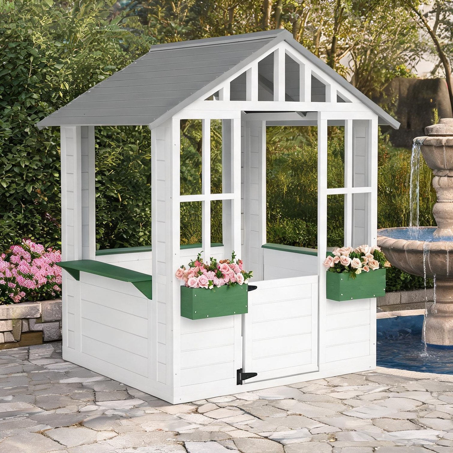 chillscreamni Playhouse with White Fir Wood Storage for Outdoor Space 46.8 x 38.2 x 54.2 in