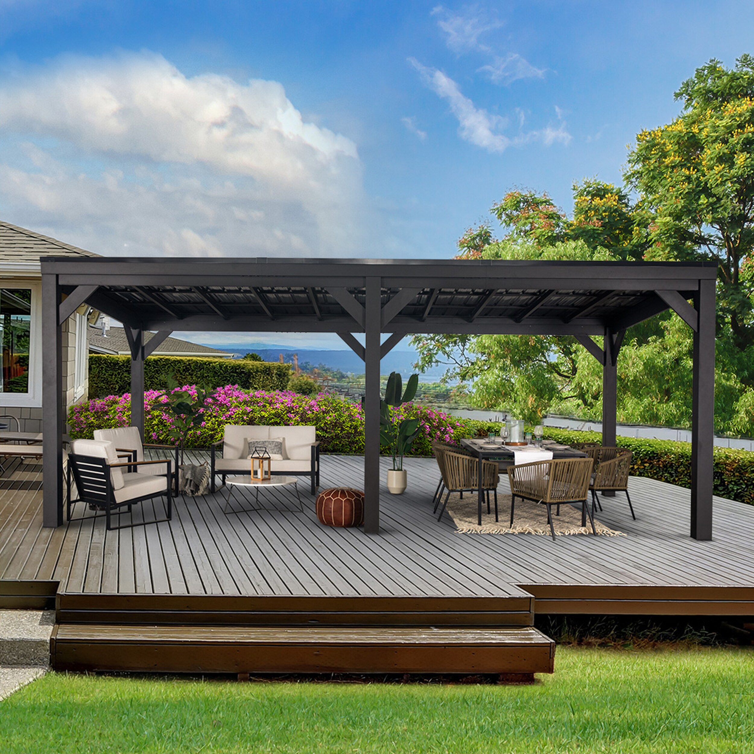 Stonebridge Black Galvanized Steel 20x9.5 Gazebo with Sloped Roof