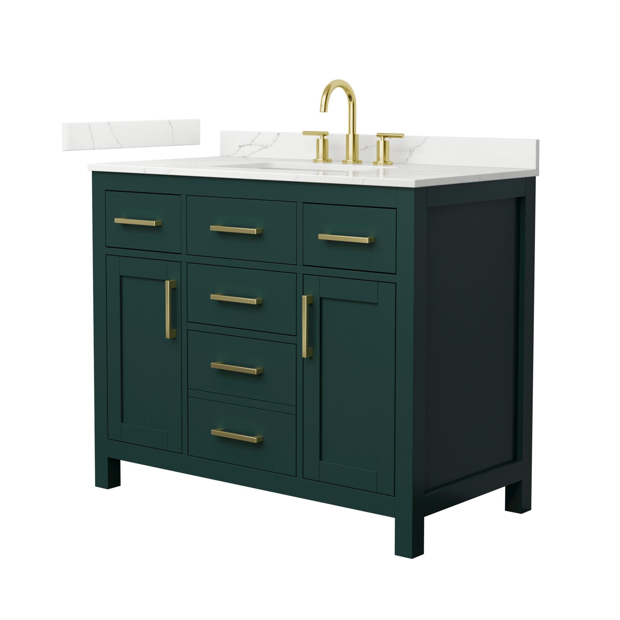Wyndham Collection WCG242442SGDGTUS3MXX Beckett 42-in Green with Brushed Gold Trim Undermount Single Sink Bathroom Vanity with Giotto Quartz Quartz Top
