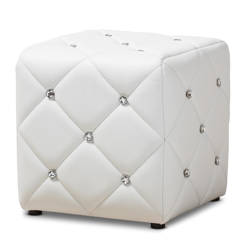 Baxton Studio Stacey White Square Upholstered Ottoman with Button