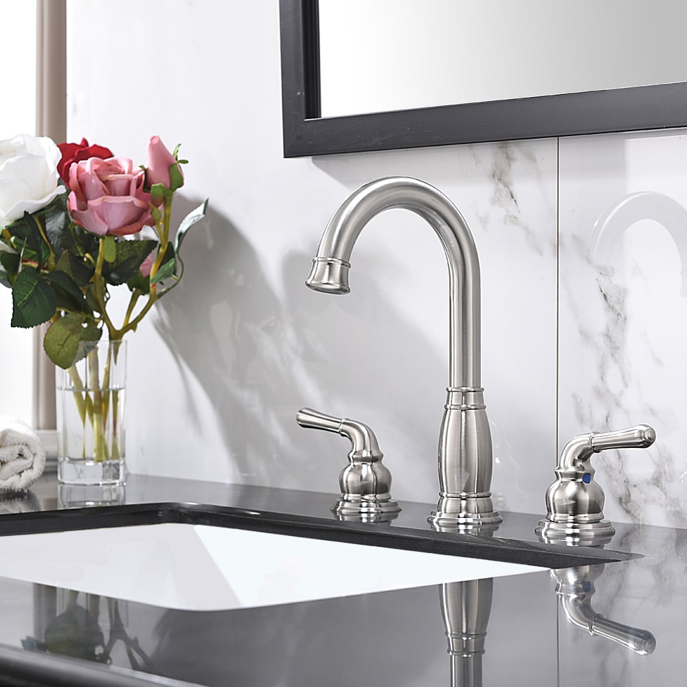 Satin Nickel 2-Handle Widespread Bathroom Faucet with Metal Drain