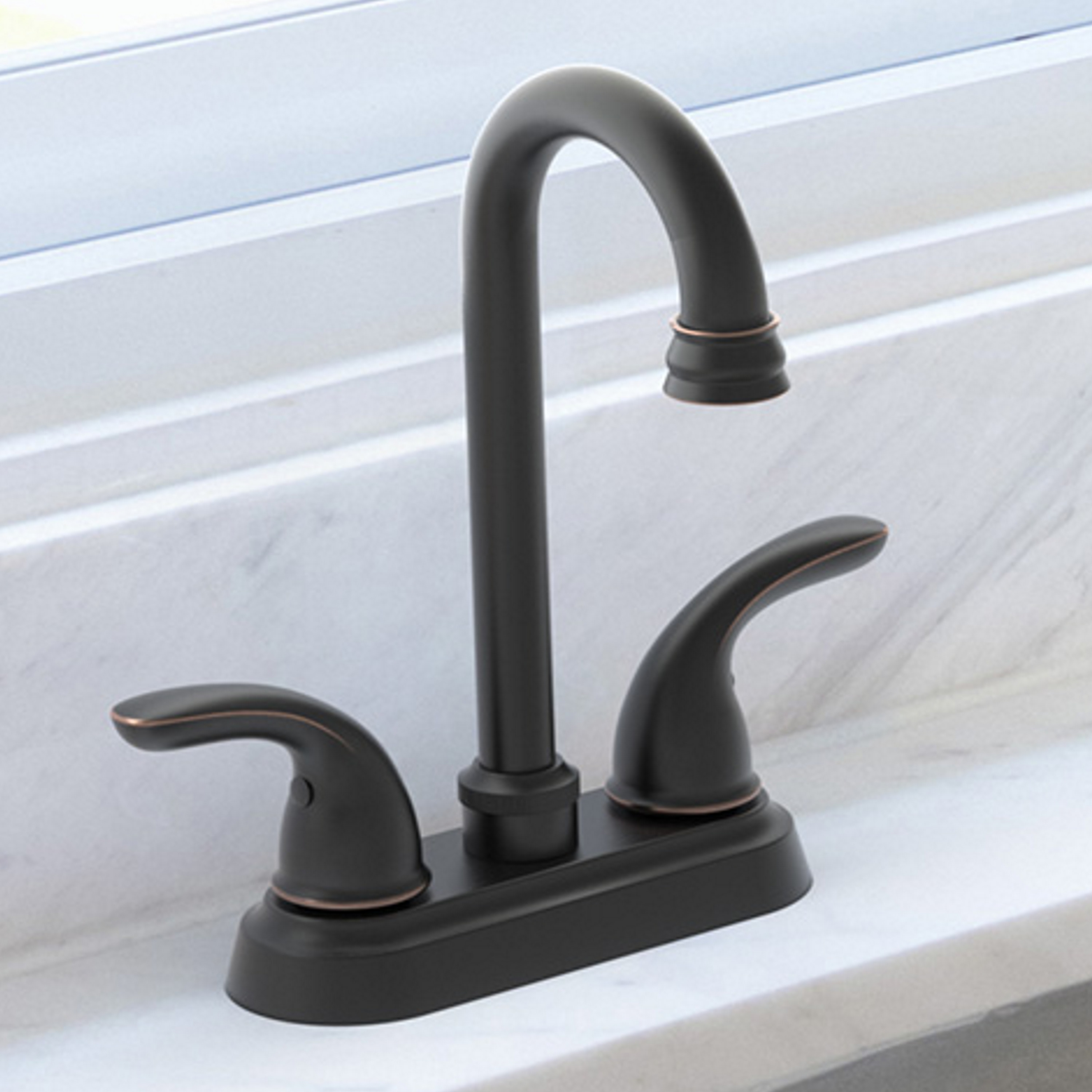 Project Source F51A1121OB Dover Oil Rubbed Bronze Double Handle Deck-mount Bar and Prep Kitchen Faucet