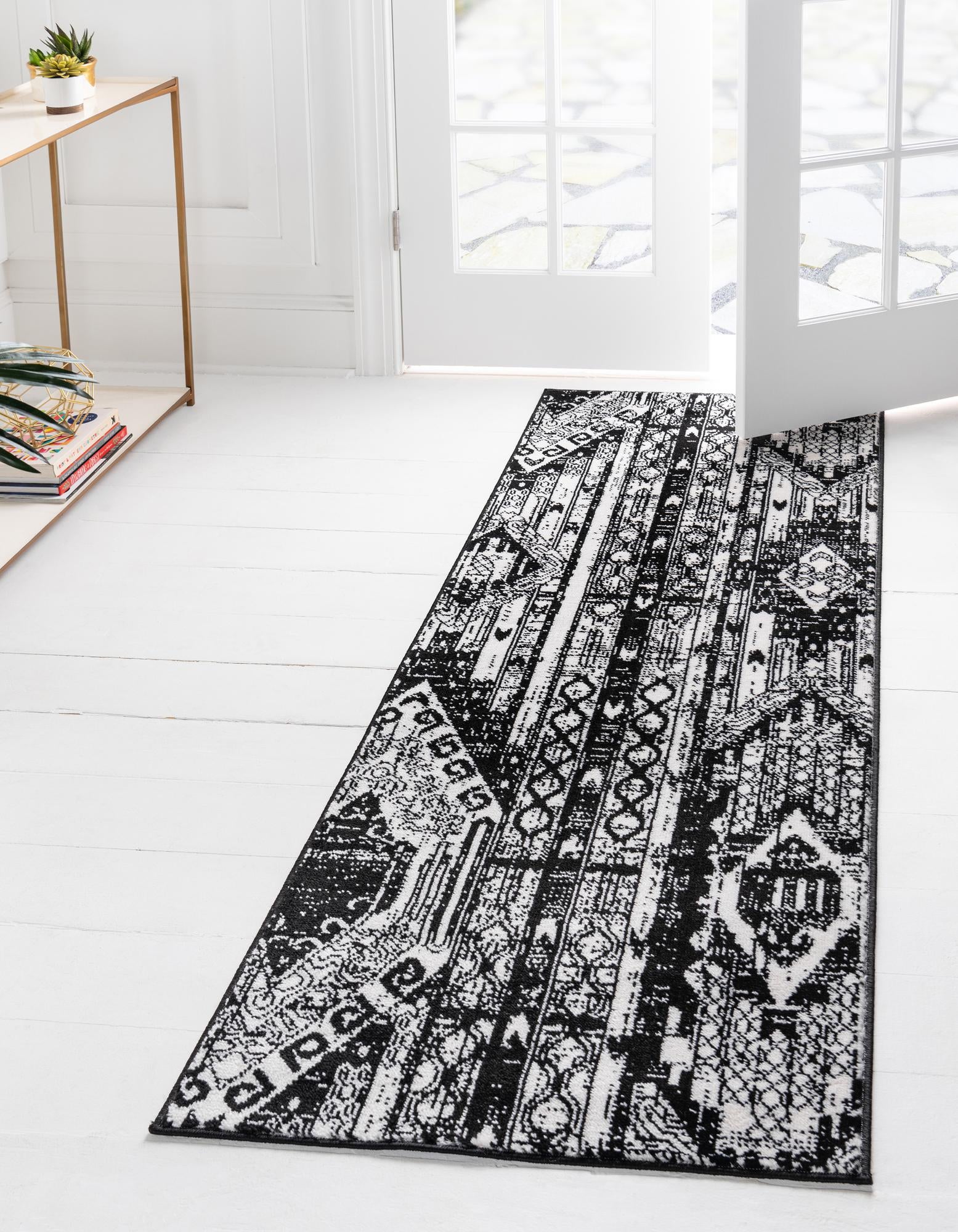 Unique Loom 3152042 Portland 2 x 6 (ft) Loomed Polypropylene Black and White Rectangular Indoor Stripe Runner rug