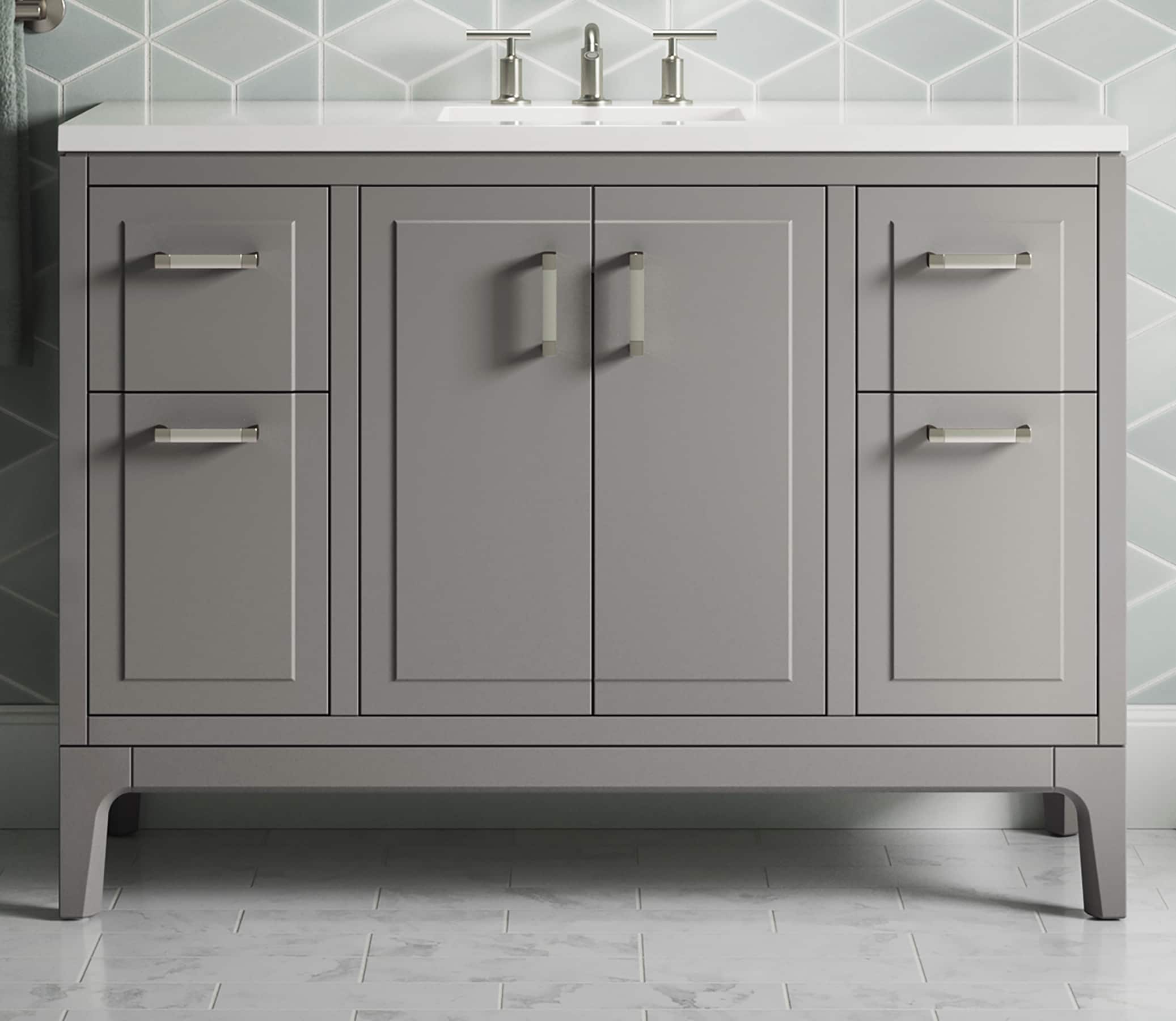 KOHLER 33554-ASB-1WT Seer 48-in Mohair Grey Undermount Single sink Bathroom Vanity with Mohair Grey Quartz Top