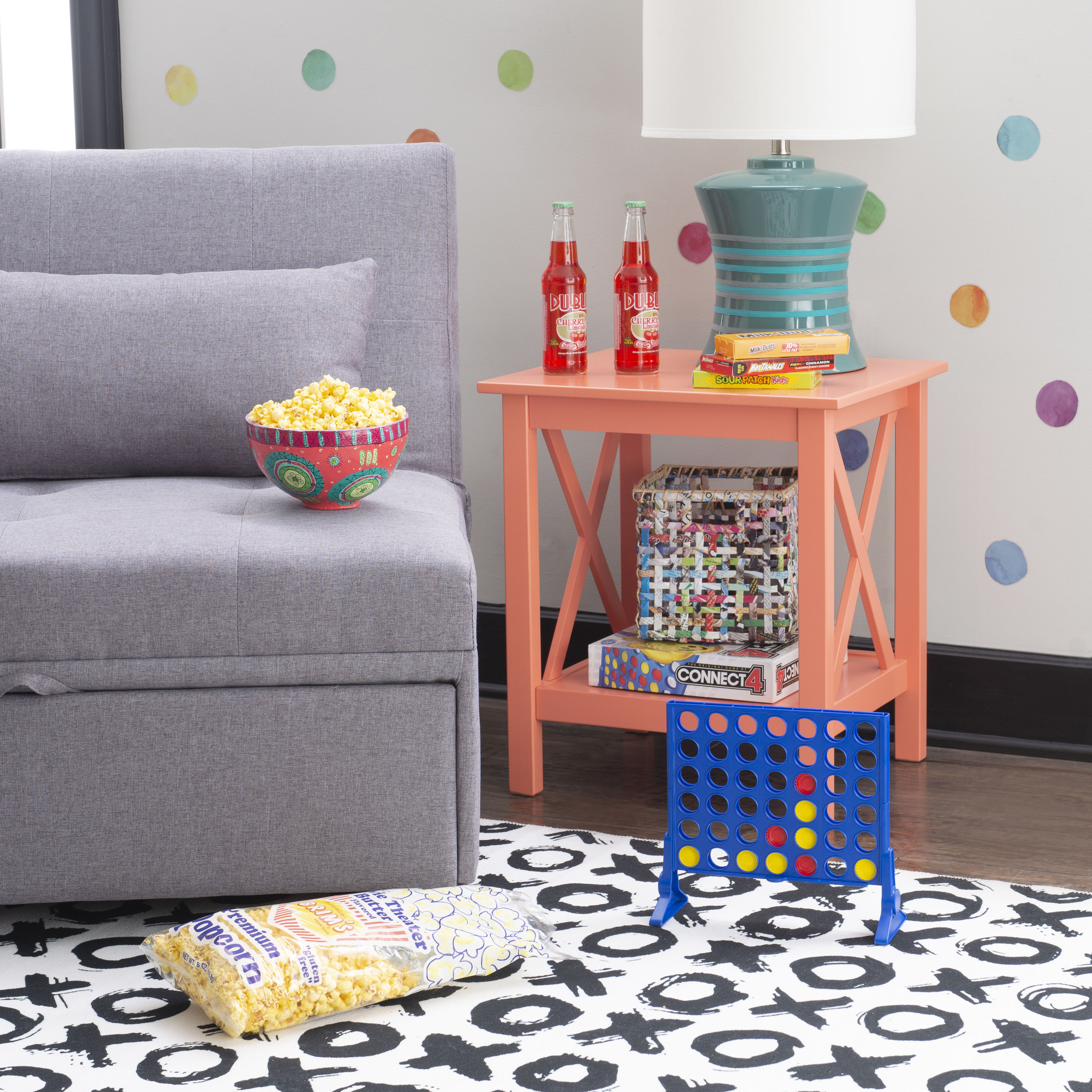 Davis Coral Painted Pine Coastal Square End Table