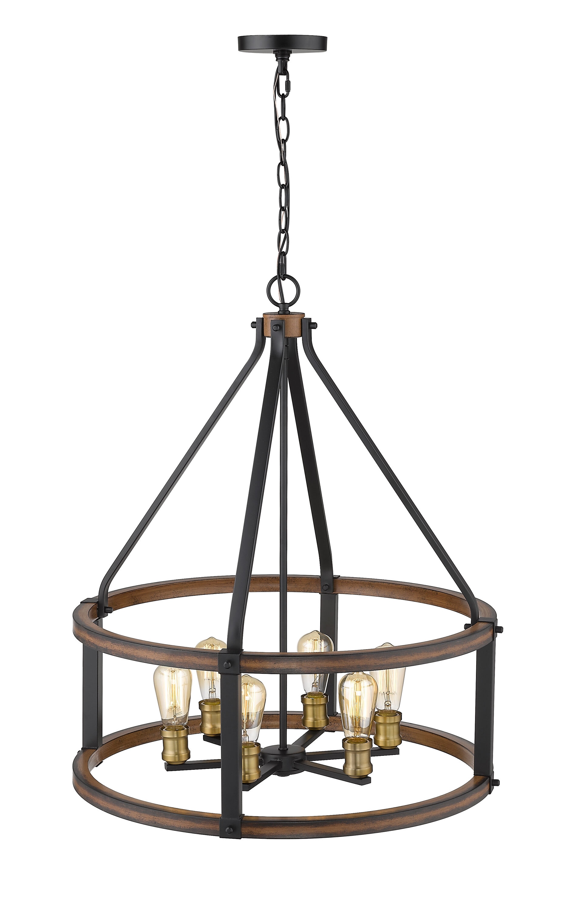 Rustic Mahogany 25" LED Drum Chandelier with Faux Barnwood