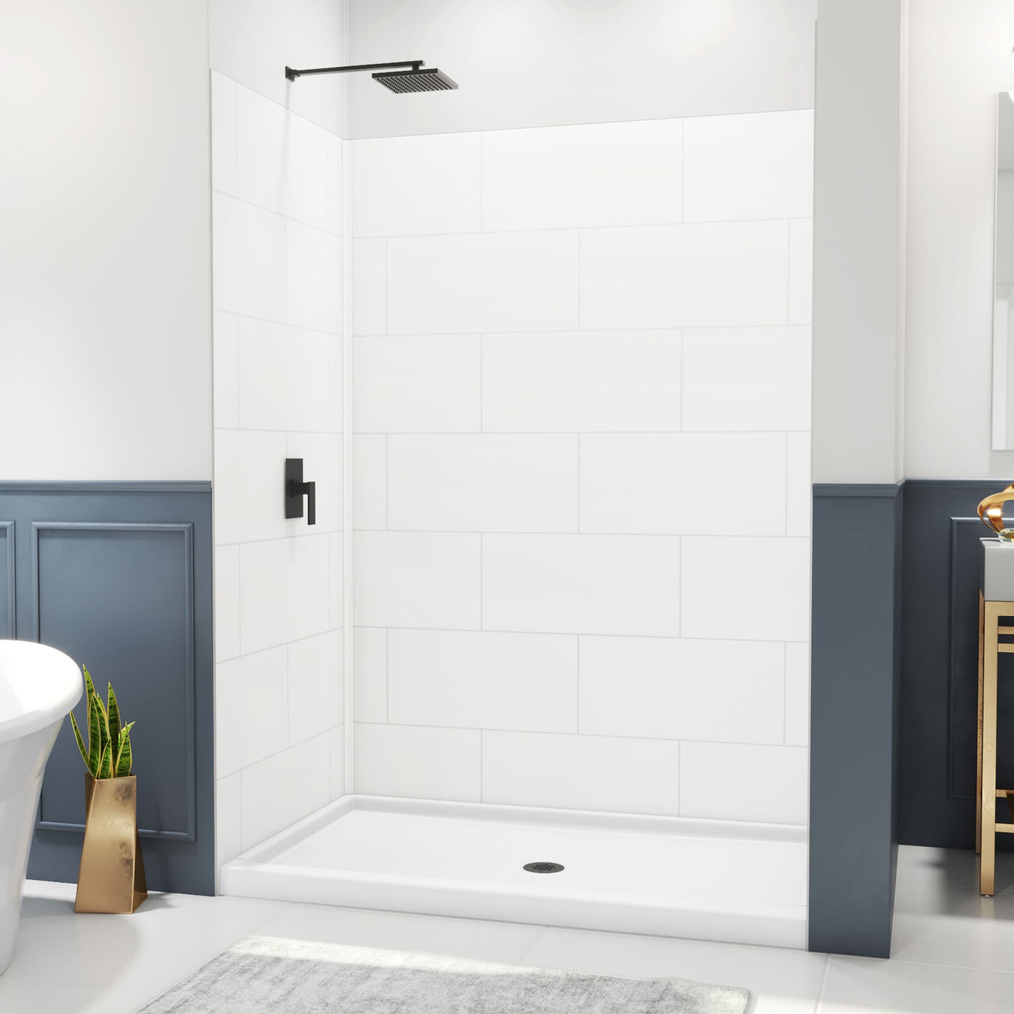 DreamLine BWDS60361TC0001 DreamStone 2 -Piece 36-in W x 60-in L x 84-in H Rectangular Alcove shower kit ( Center Drain) Base and Wall Included
