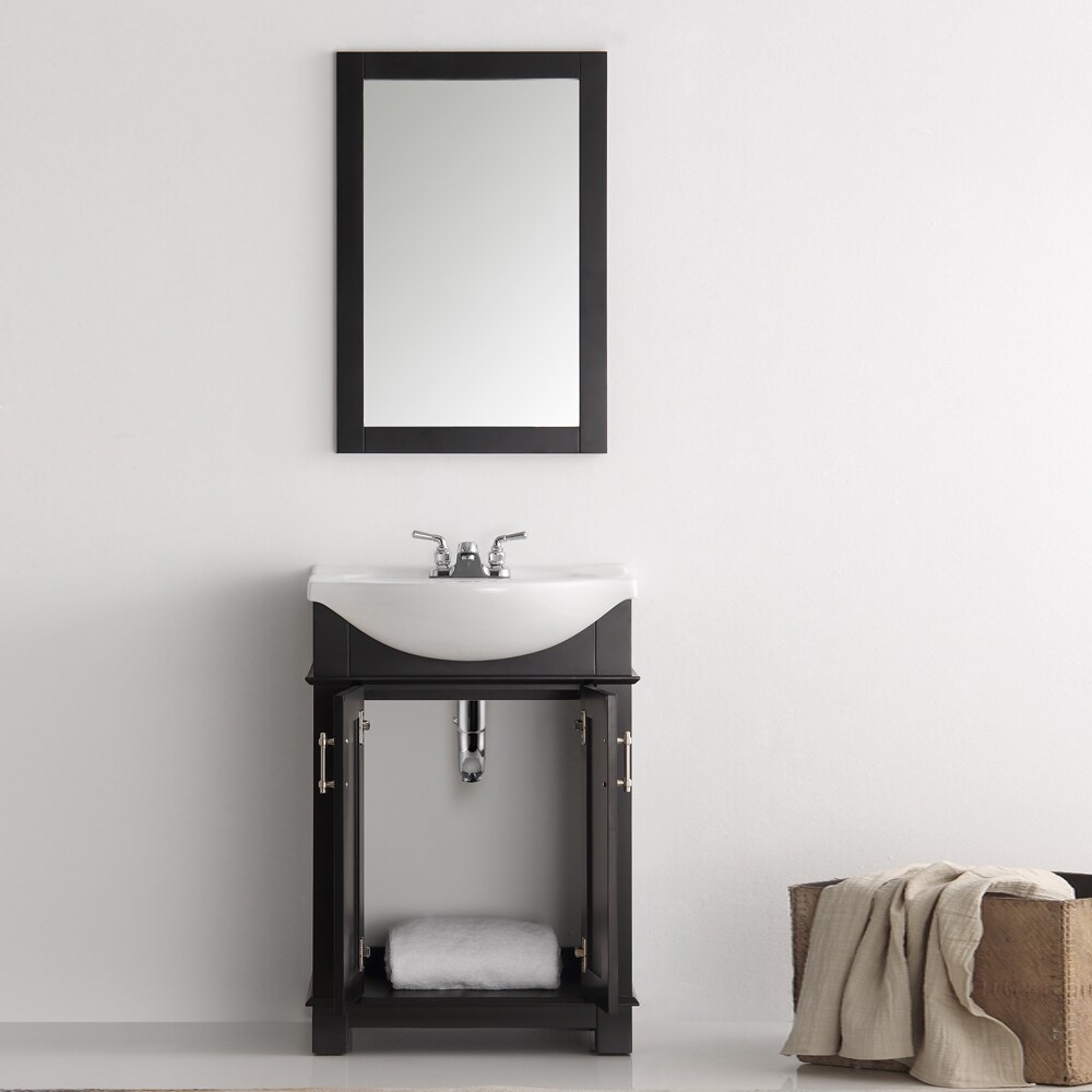 Elegant Hartford 24" Black Solid Wood Bathroom Vanity with Ceramic Top