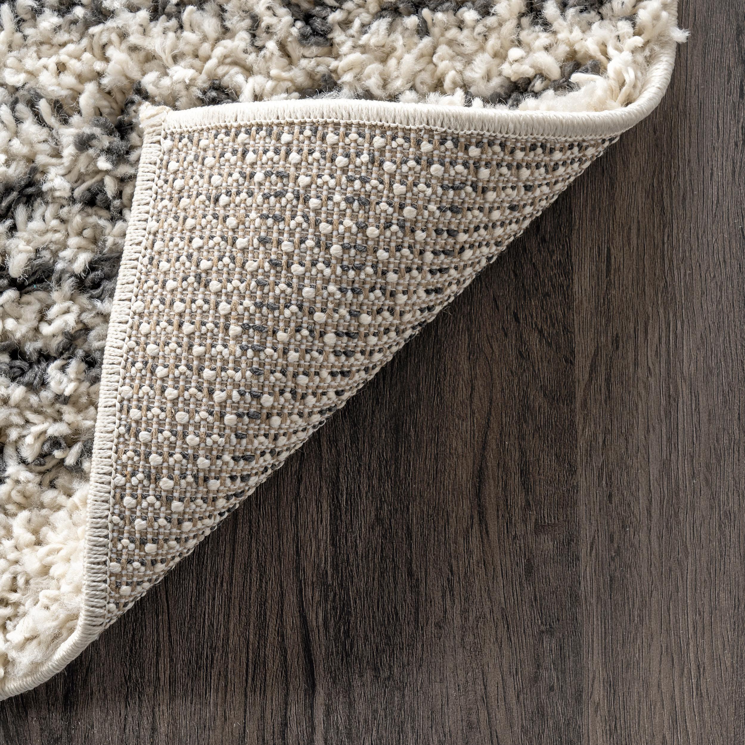 Scarlette Off-White and Charcoal Diamond Shag Runner Rug