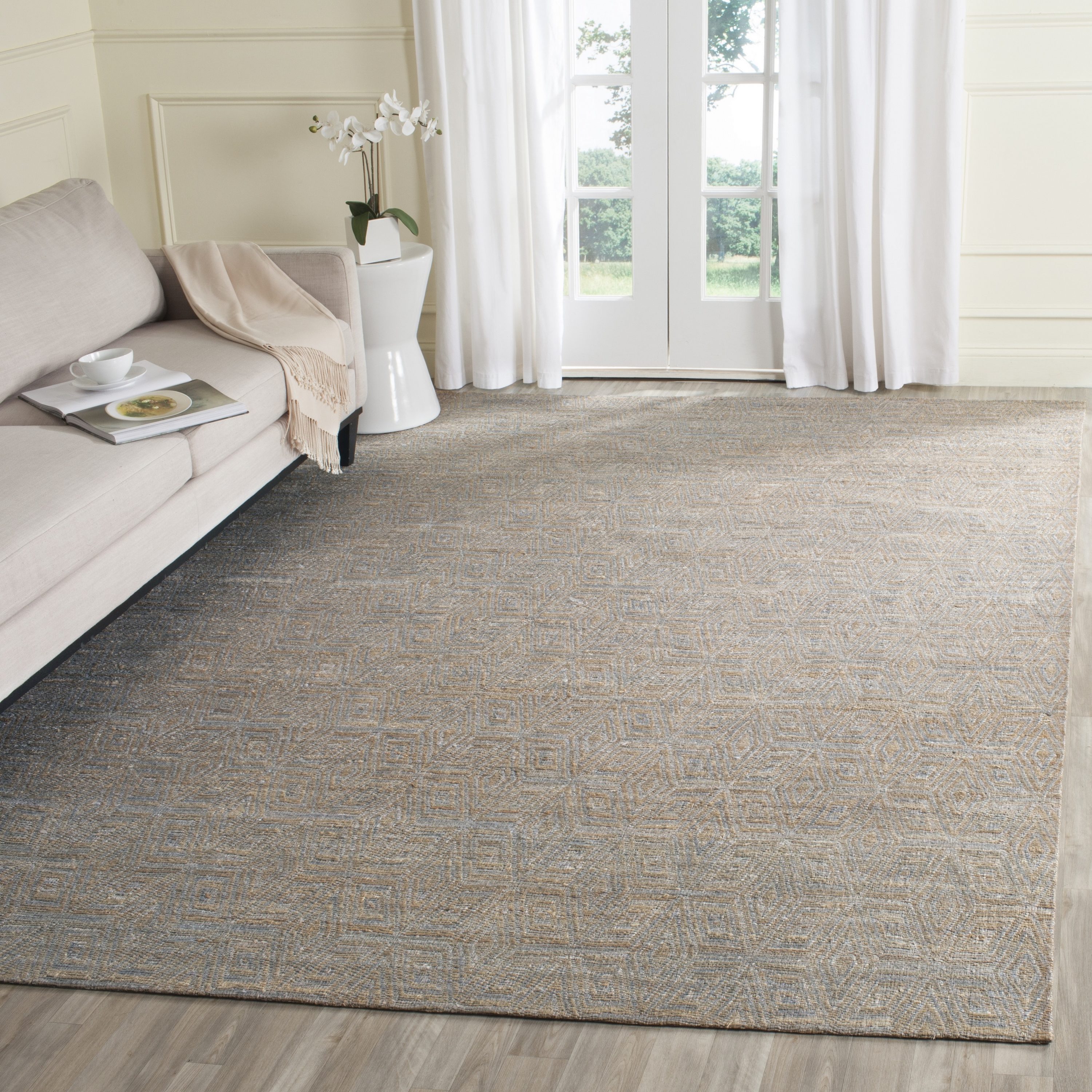 Boho-Chic Gray Cotton Square Hand-Knotted Area Rug