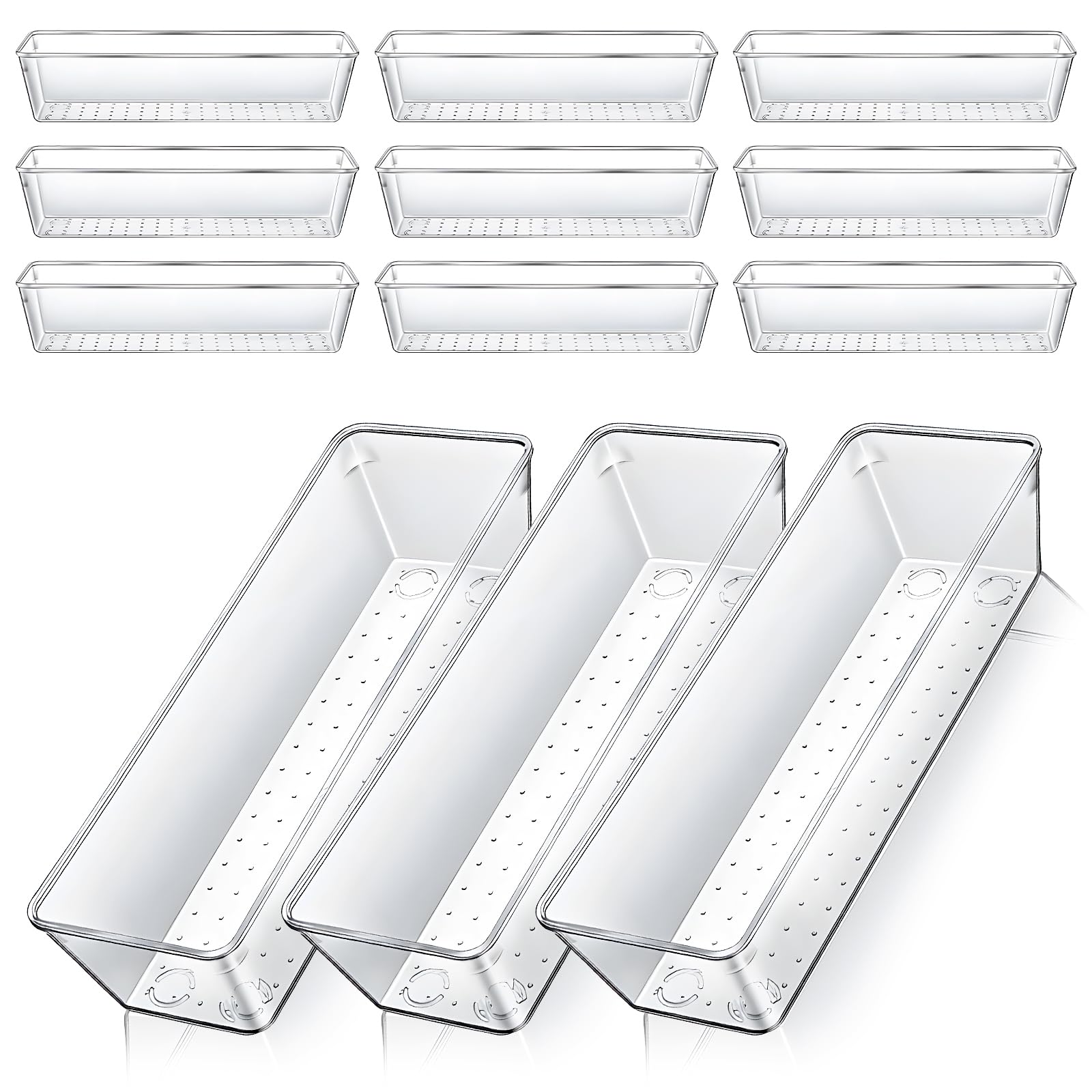 UUDULY  12 pcs clear plastic drawer organizers stackable storage trays for kitchen utensils bathroom makeup jewelry office bedroom supplies