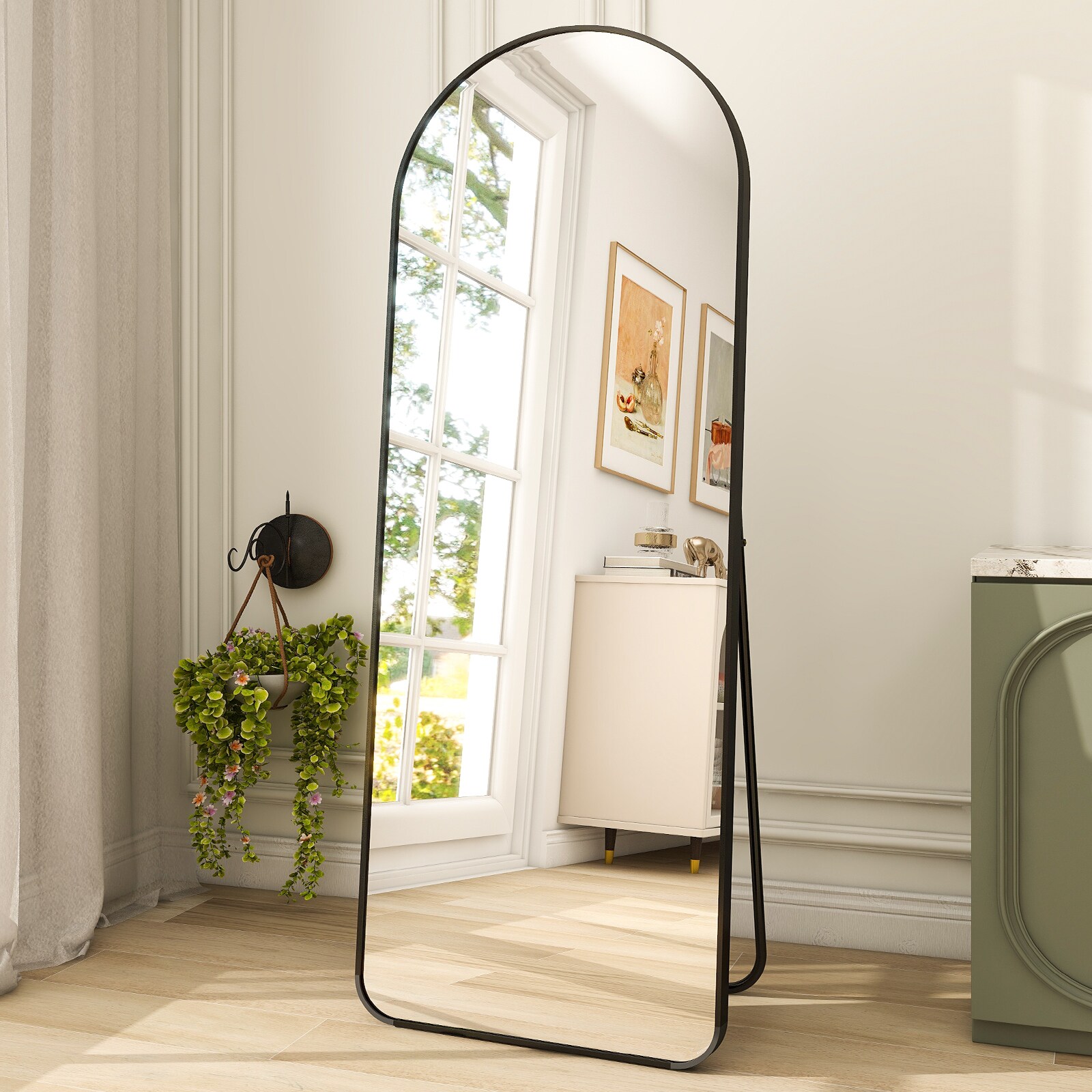 BEAUTYPEAK JMYHYJ2164B 21-Inches W x 64.0-Inches H Arch Black Framed Full Length Floor Mirror