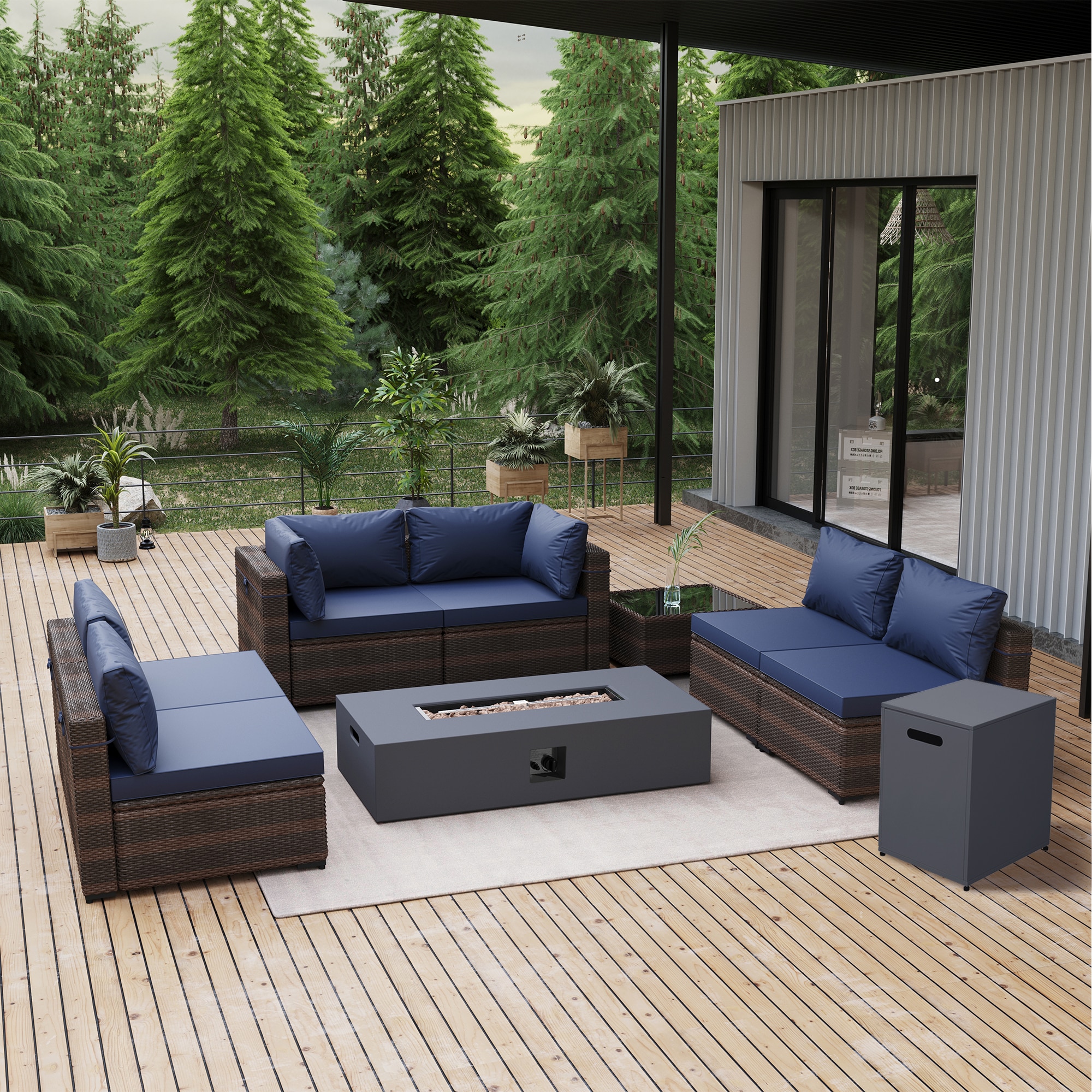 Patio Watcher SF123-N56TP 8 -Piece Wicker Patio Sofa Conversation Set with Blue Cushions