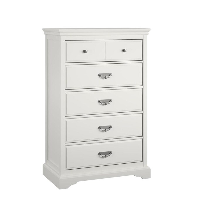 Bristol White 5 Drawer Standard Dresser, White 5 Drawer Dresser Tall