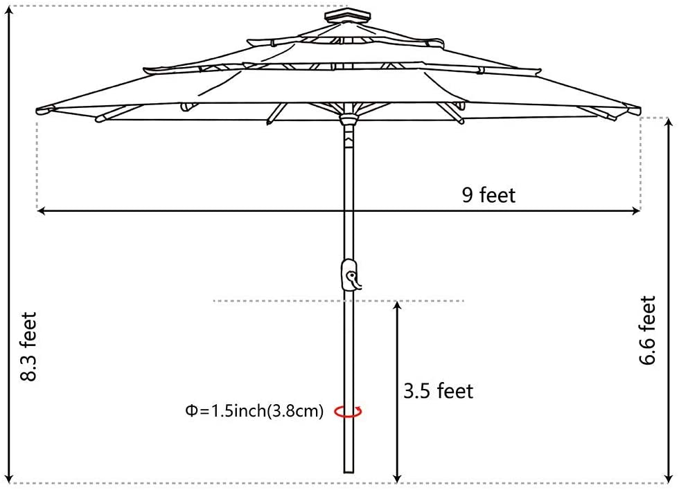 EliteShade 9ft Aluminum Round Market Patio Umbrella with Lights in the