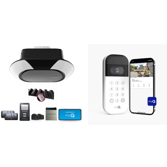 Chamberlain  1-1/4 Hps myQ Smart Belt Drive Garage Door Opener Wi-fi Battery Back-up LED Light Video Keypad Bundle