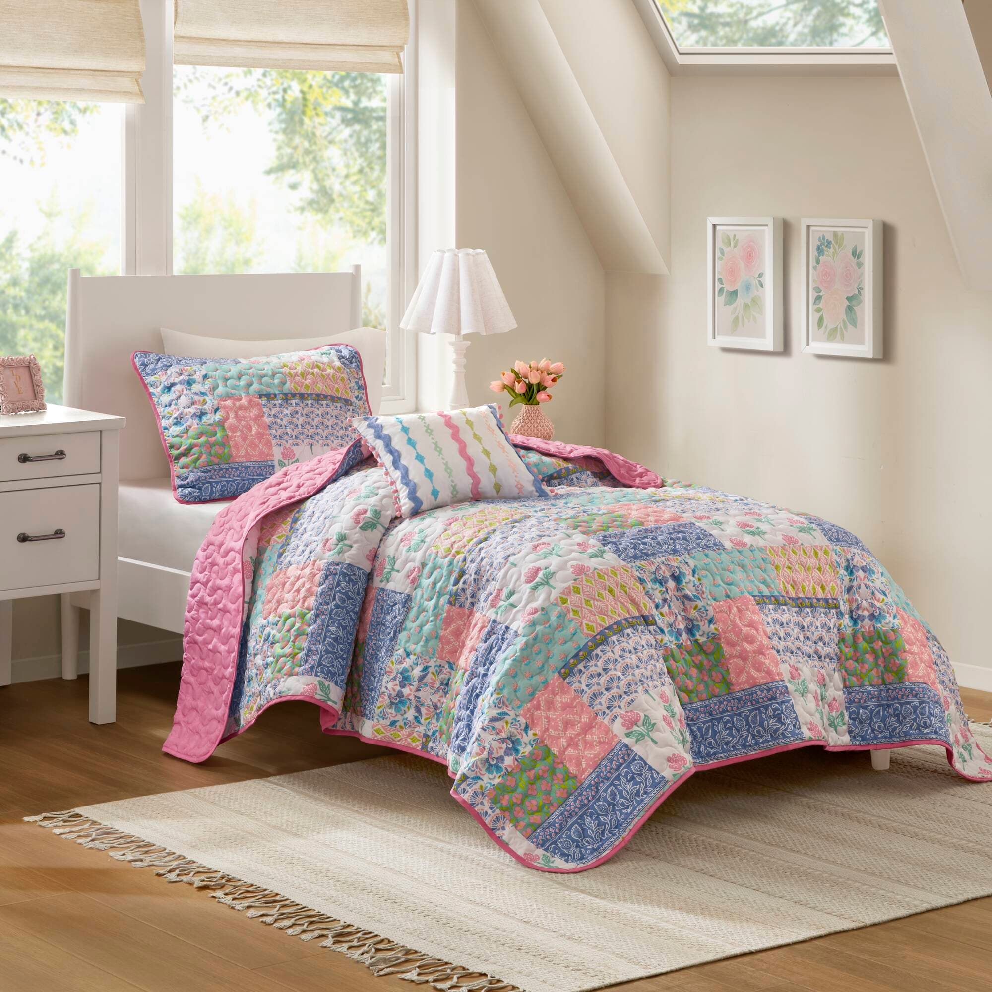 LUXEYARD 3-Piece Twin/Twin XL 3pcs Quilt Set Pink