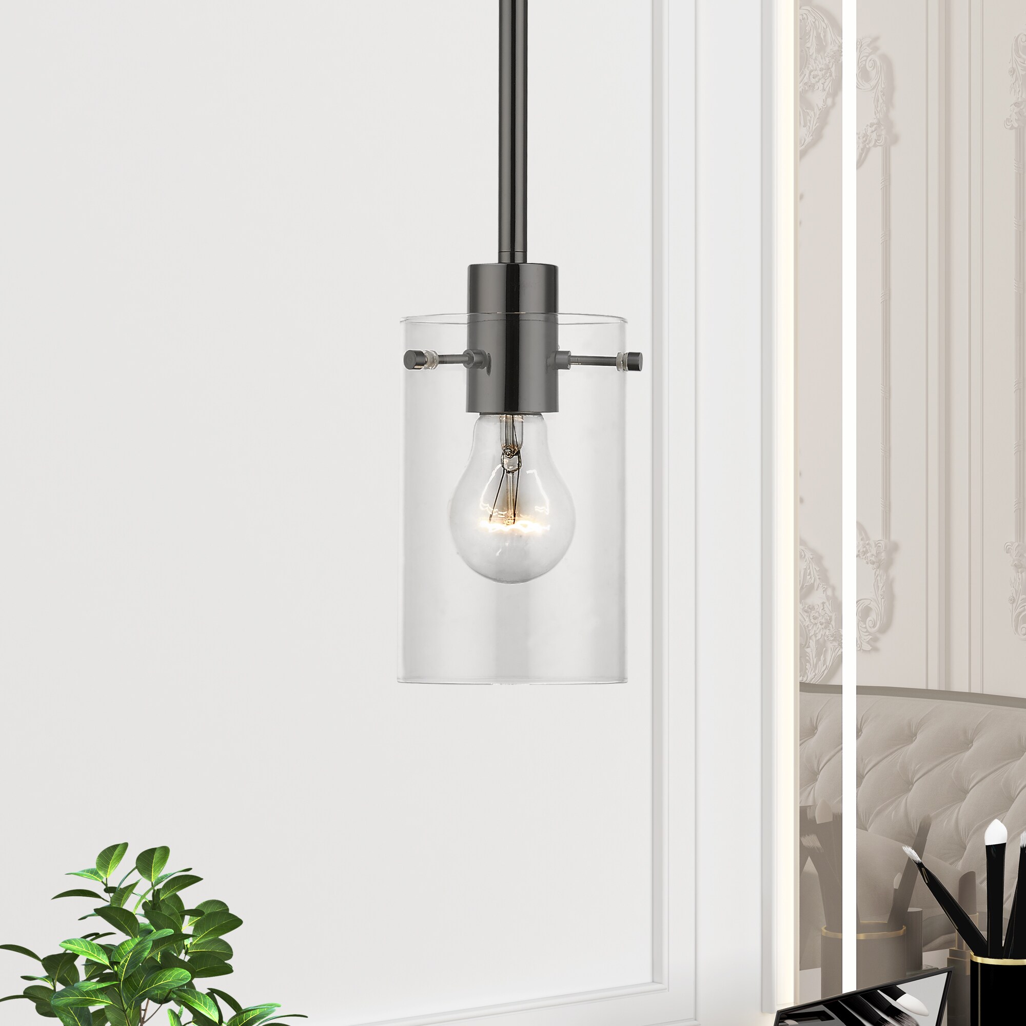 Munich Mini Pendant in Black Chrome with Clear Glass Shade