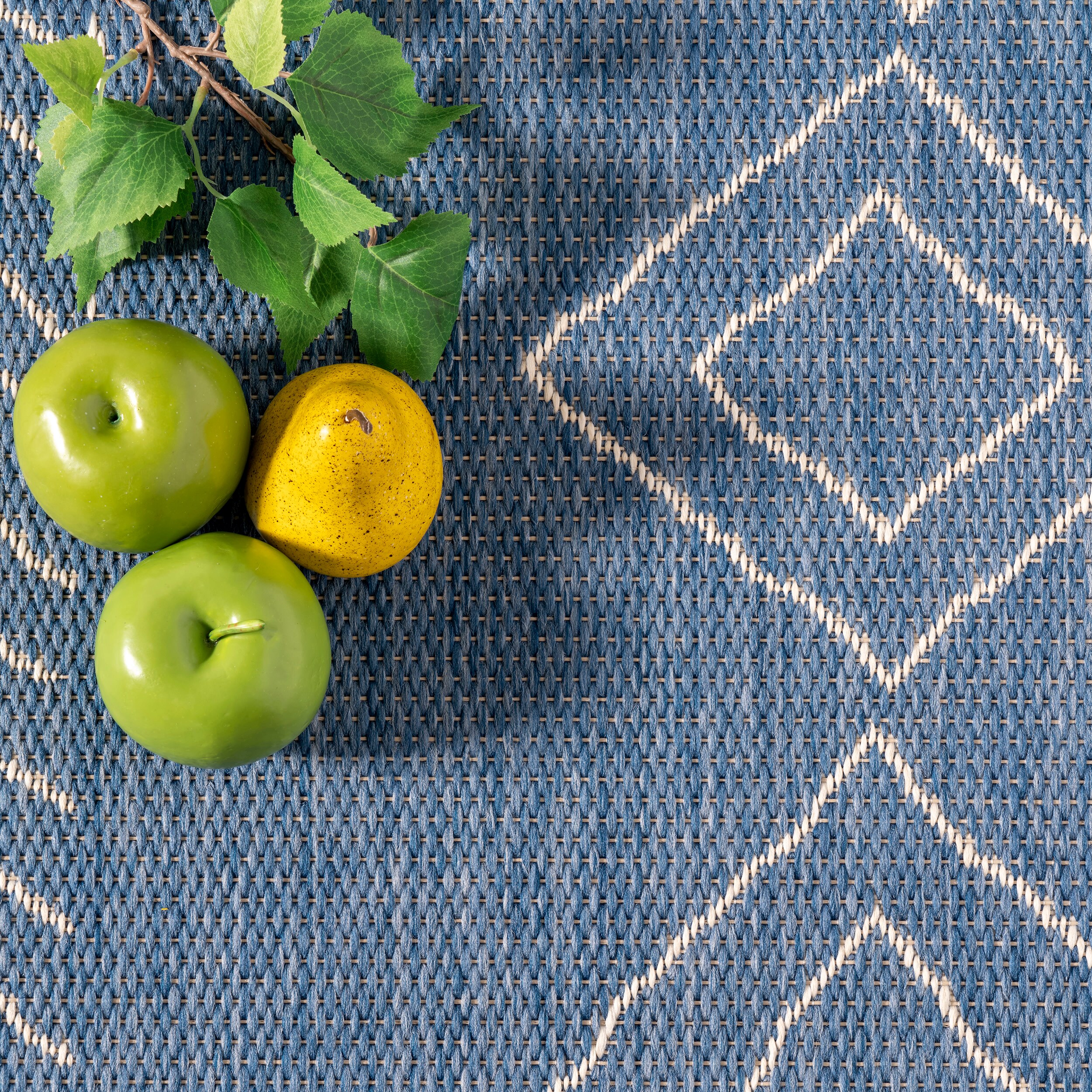 Blue Geometric Synthetic Easy Care Square Rug