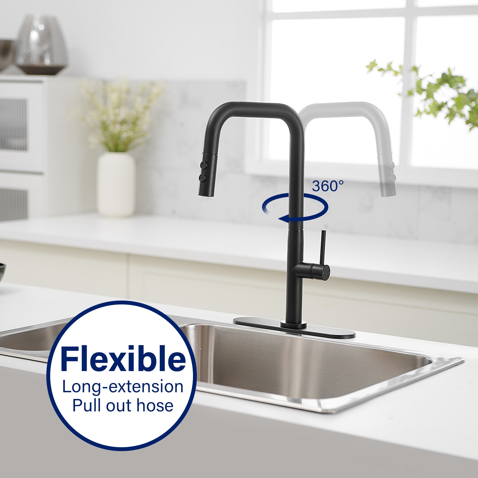 Matte Black Nickel Mid-Arc Pull-Out Spray Kitchen Faucet