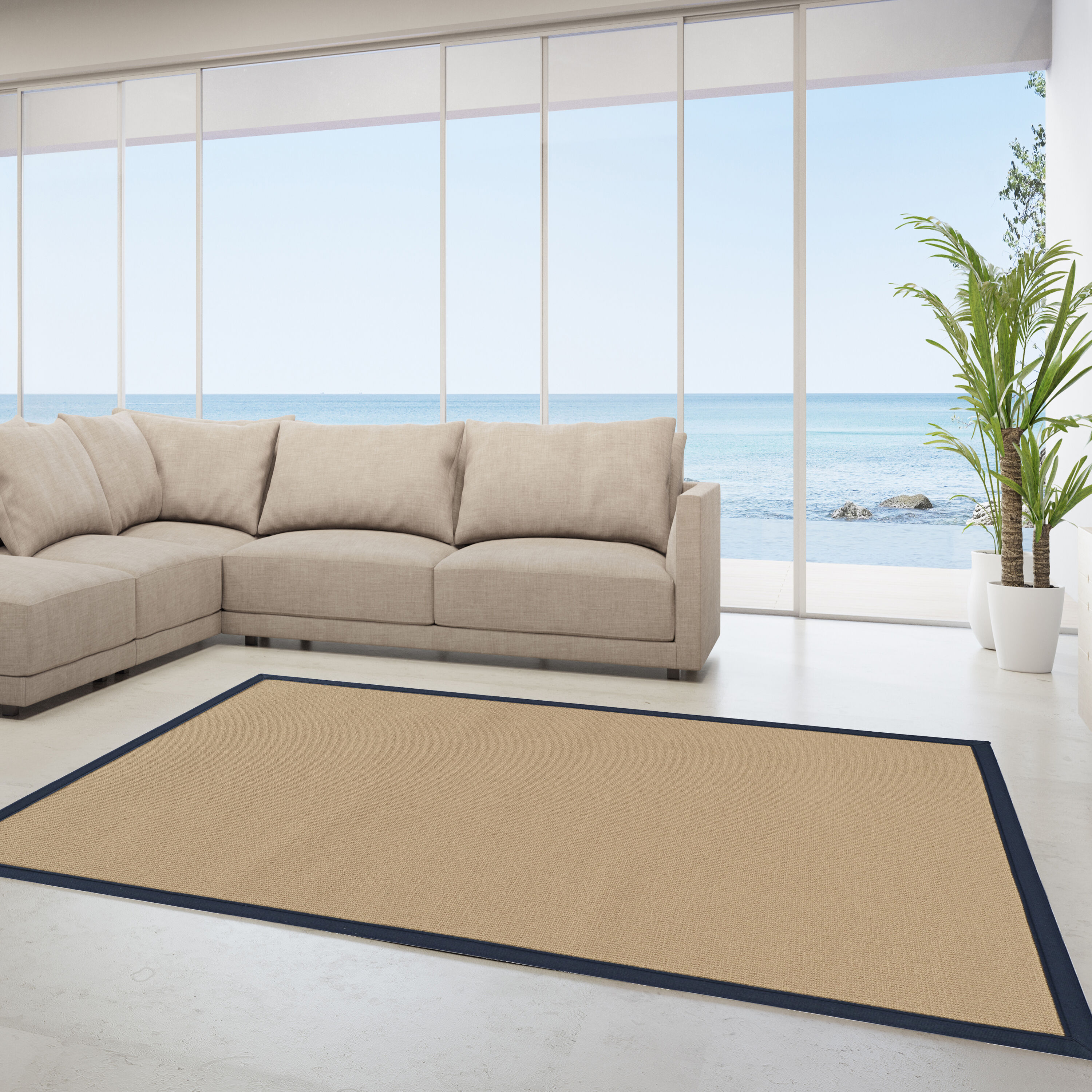 Linon RUG-AT020481 Athena 8 X 11 (ft) Wool Sisal/Blue Wool Indoor Border Area Rug