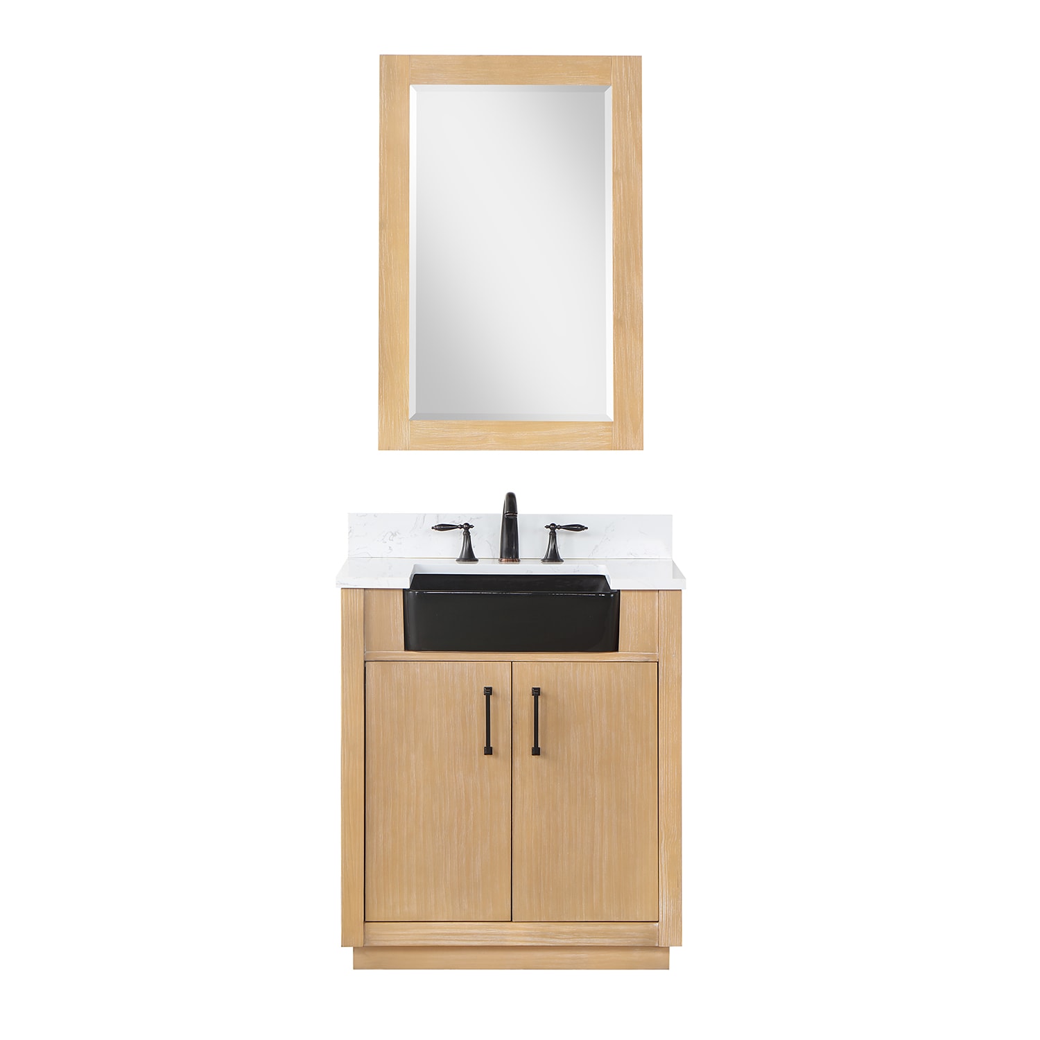 Altair 550030-WP-AW Novago 30-in Weathered Pine Farmhouse Single sink Bathroom Vanity with Aosta White Engineered marble Top (Mirror Included)