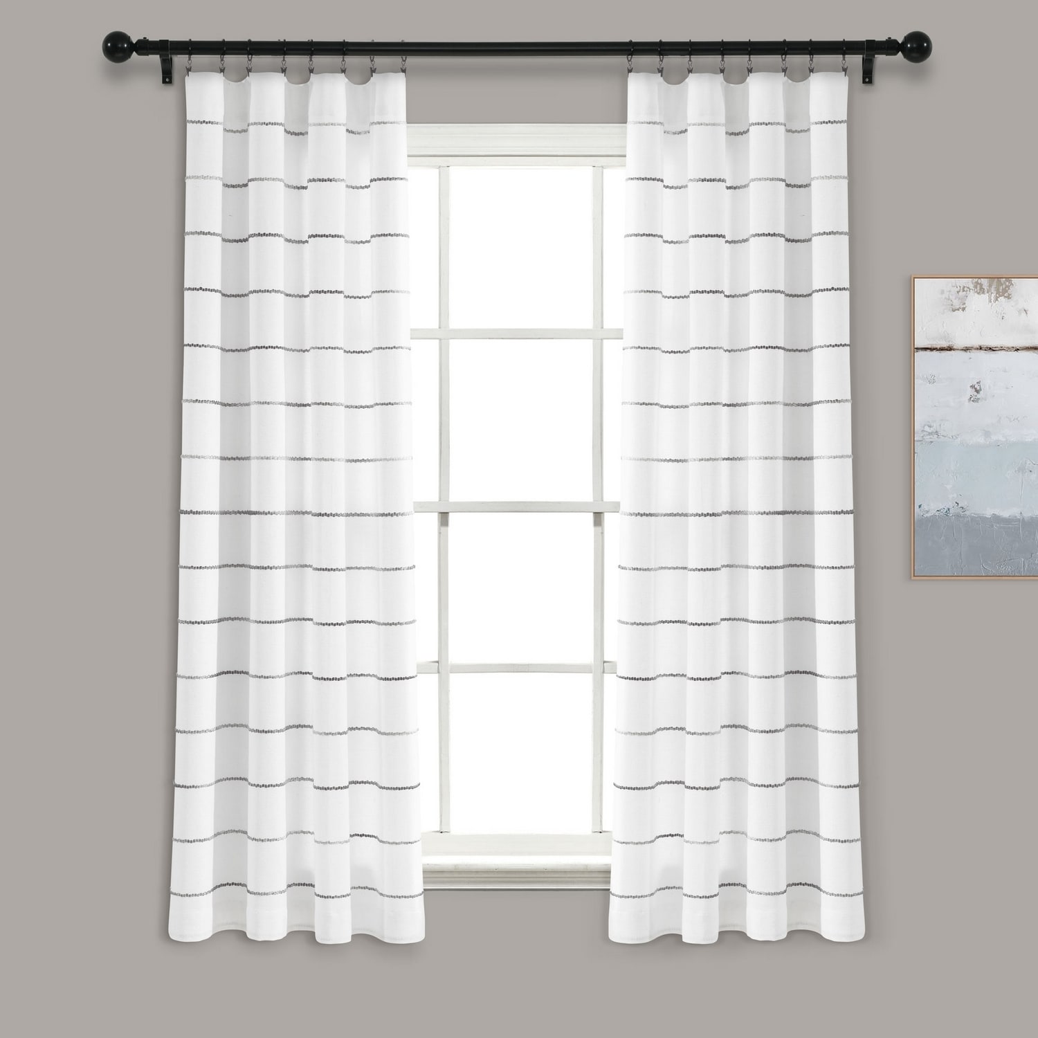 Lush Decor 16T007506 63-Inches Gray Striped Rod pocket Curtain panel pair