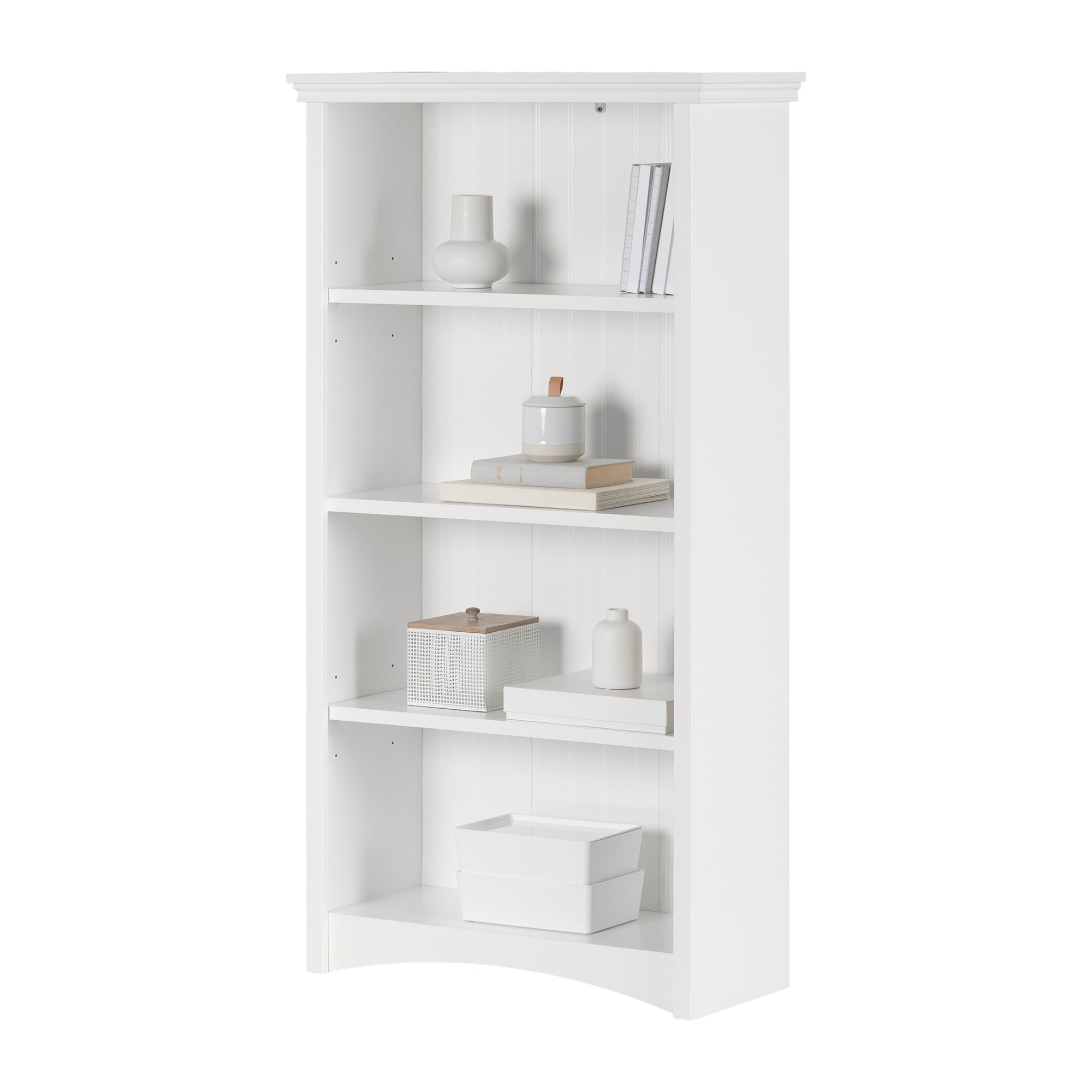 Pure White Adjustable 4-Shelf Wood Bookcase