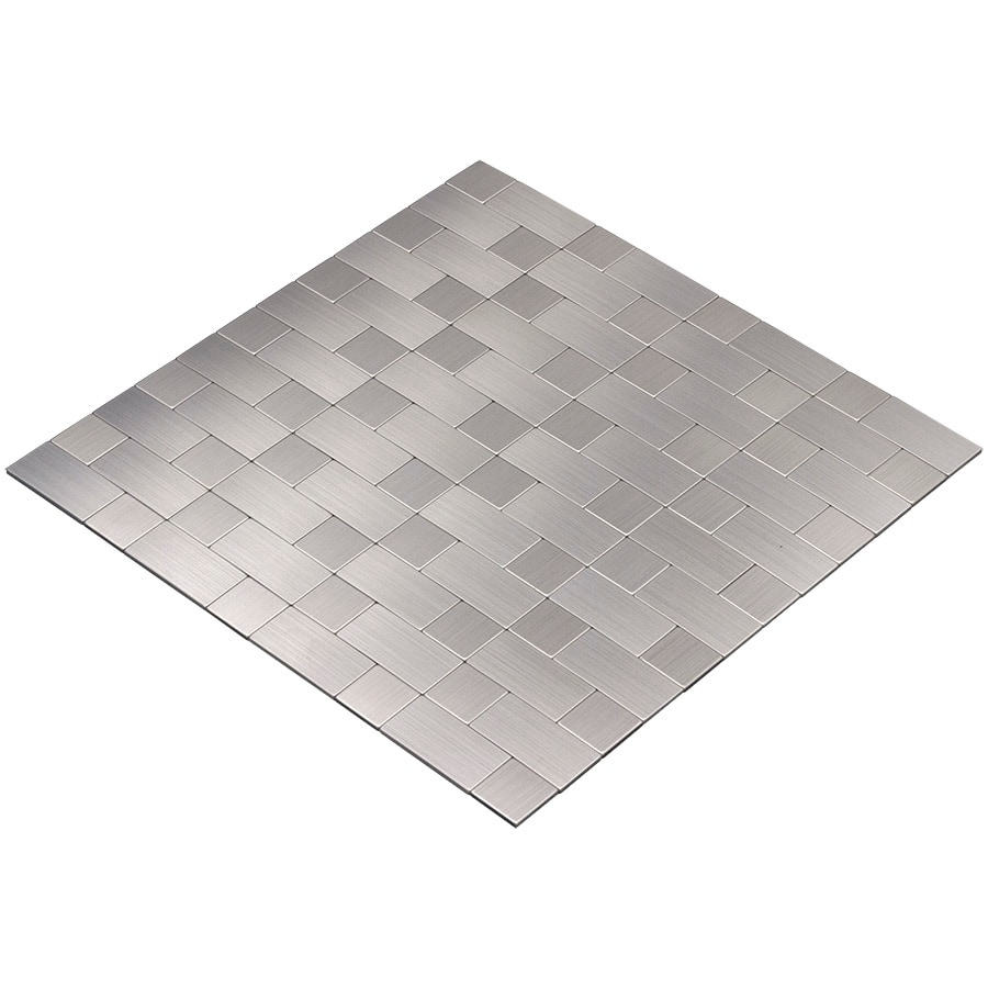 Peel&Stick Mosaics Peel & Stick Peel and Stick Stainless Steel Block 12 x 12 Metallic Metal Linear Peel-and-Stick Wall Tile - Each