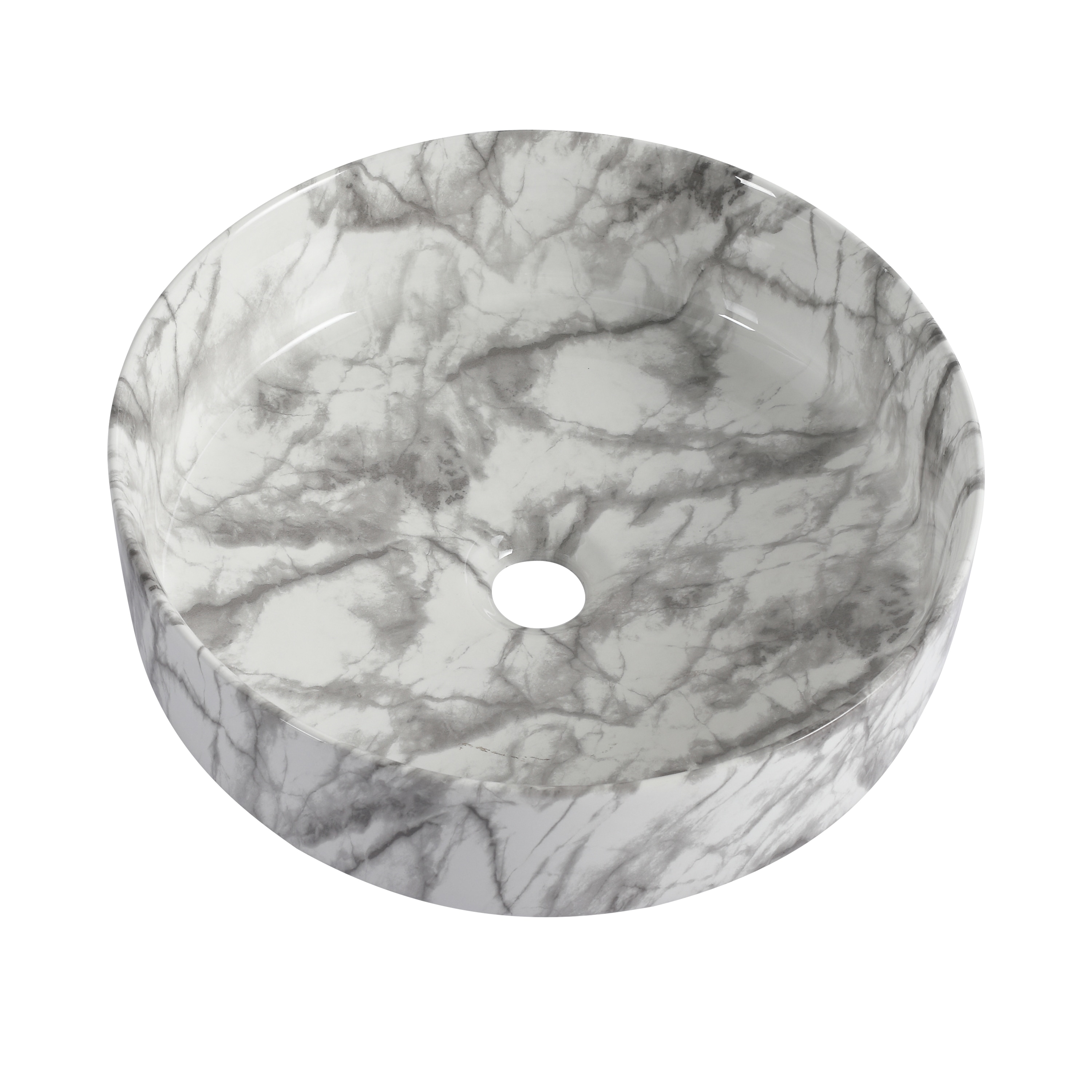 GDFStudio Lunara Above Counter 16 in. Modern Ceramic Vessel Art Sink with Pattern Basin Gloss Finish and Smooth Surface for Small Bathroom - Faux White+Gray Marble