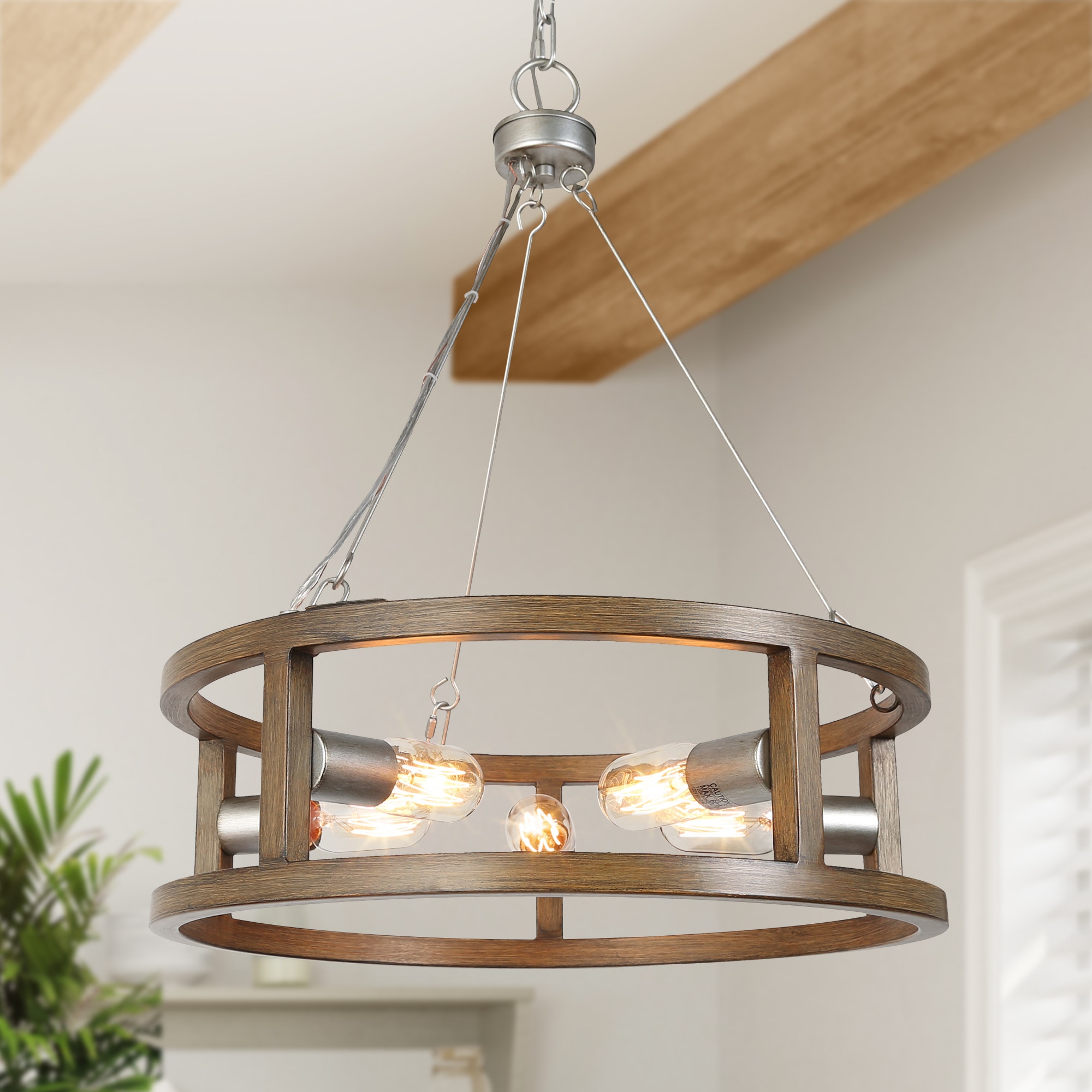 LNC JUQUR3LWS4214U7 Gartin 5 -Light Antique Brown Farmhouse Cage For Use in Bedrooms, Dining Rooms, Foyers, Kitchens, Living Rooms Chandelier