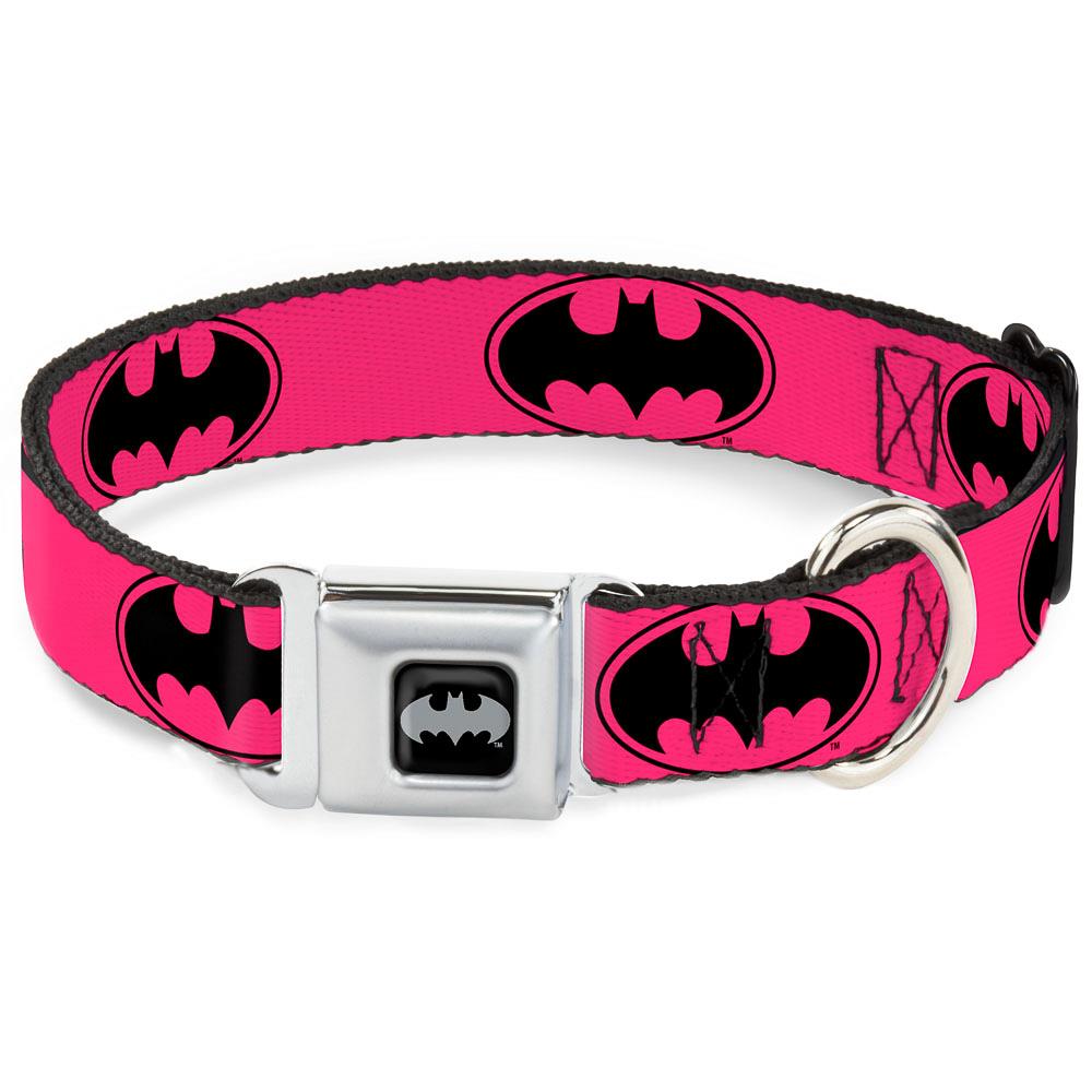 Buckle-Down DC-WBM087-WL Bat Signal-3 Fuchsia/Black/Fuchsia Matte Silver Dog Collar, Xx-large