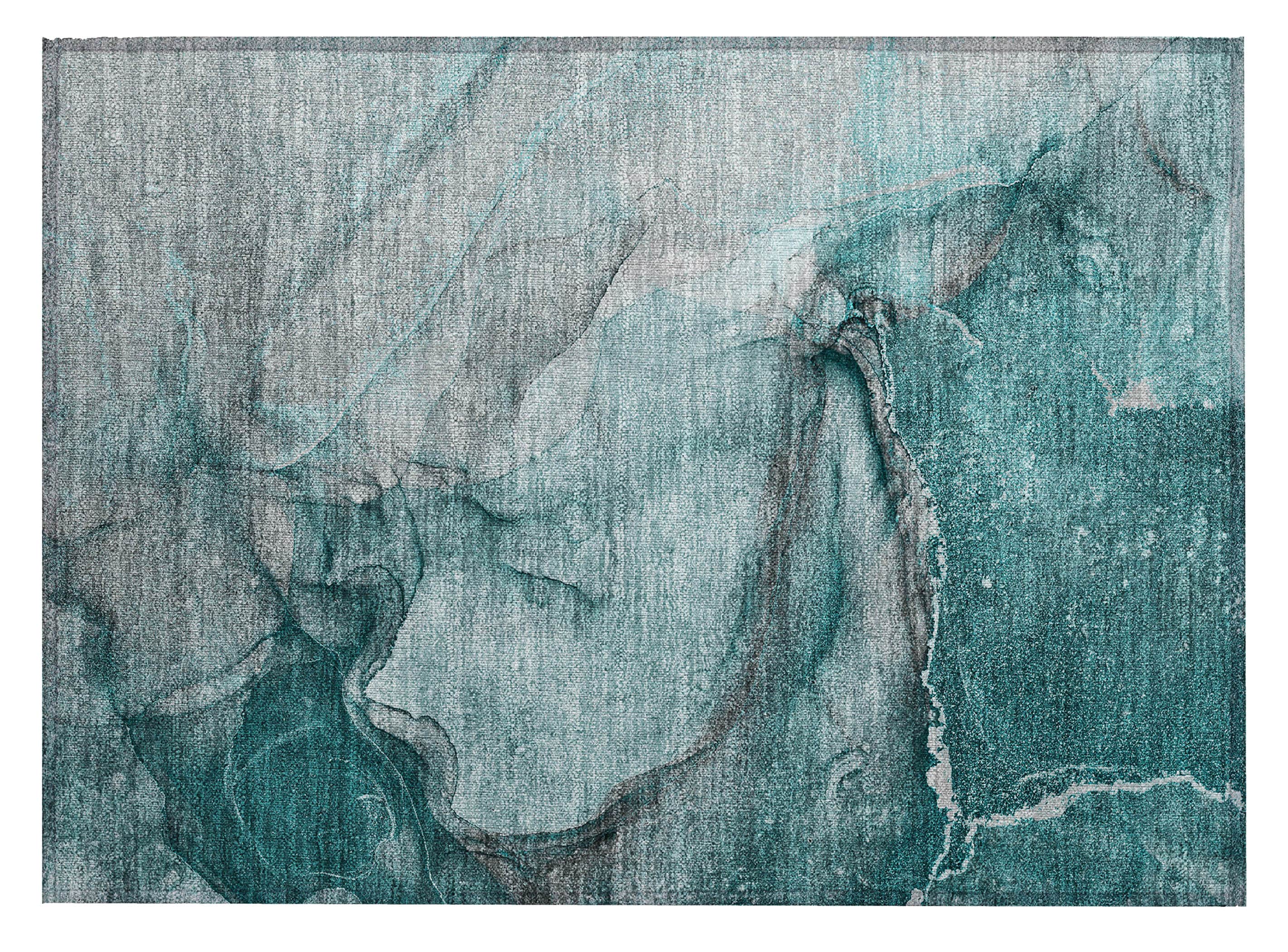 Teal Synthetic Machine Washable Rectangular Rug 1'8" x 2'6"
